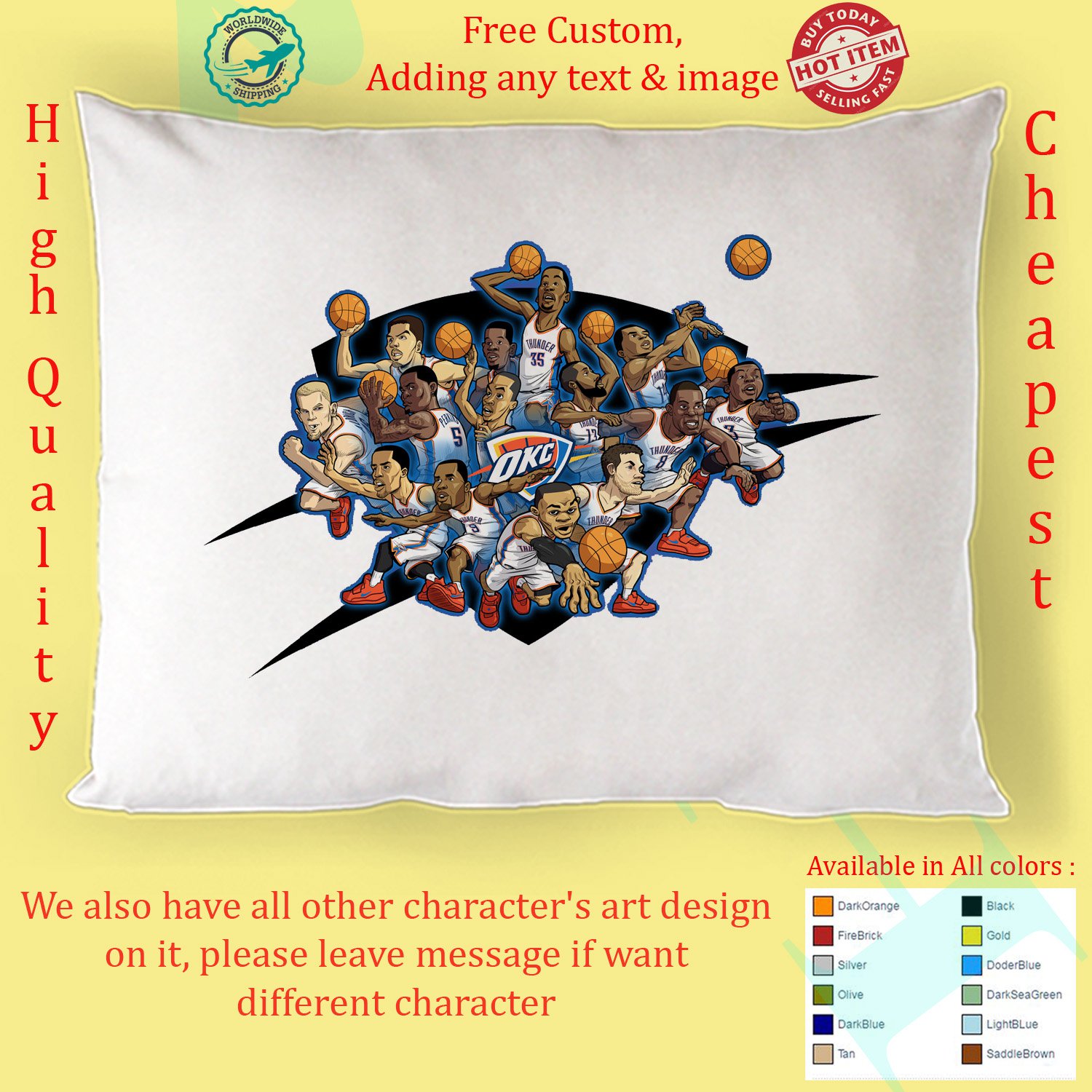 Oklahoma City Thunder 1 NBA Basketball Sport Pillow Case