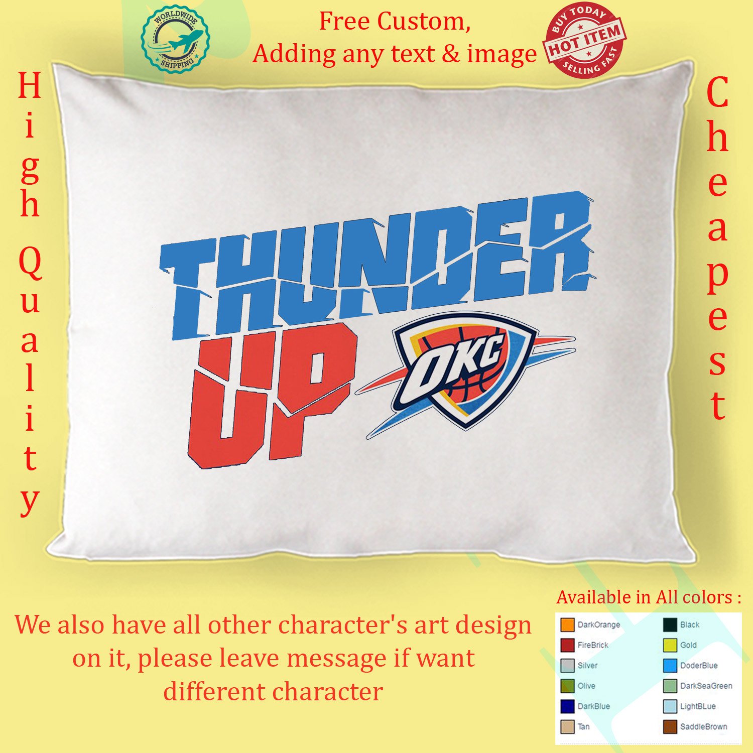 Oklahoma City Thunder 2 NBA Basketball Sport Pillow Case