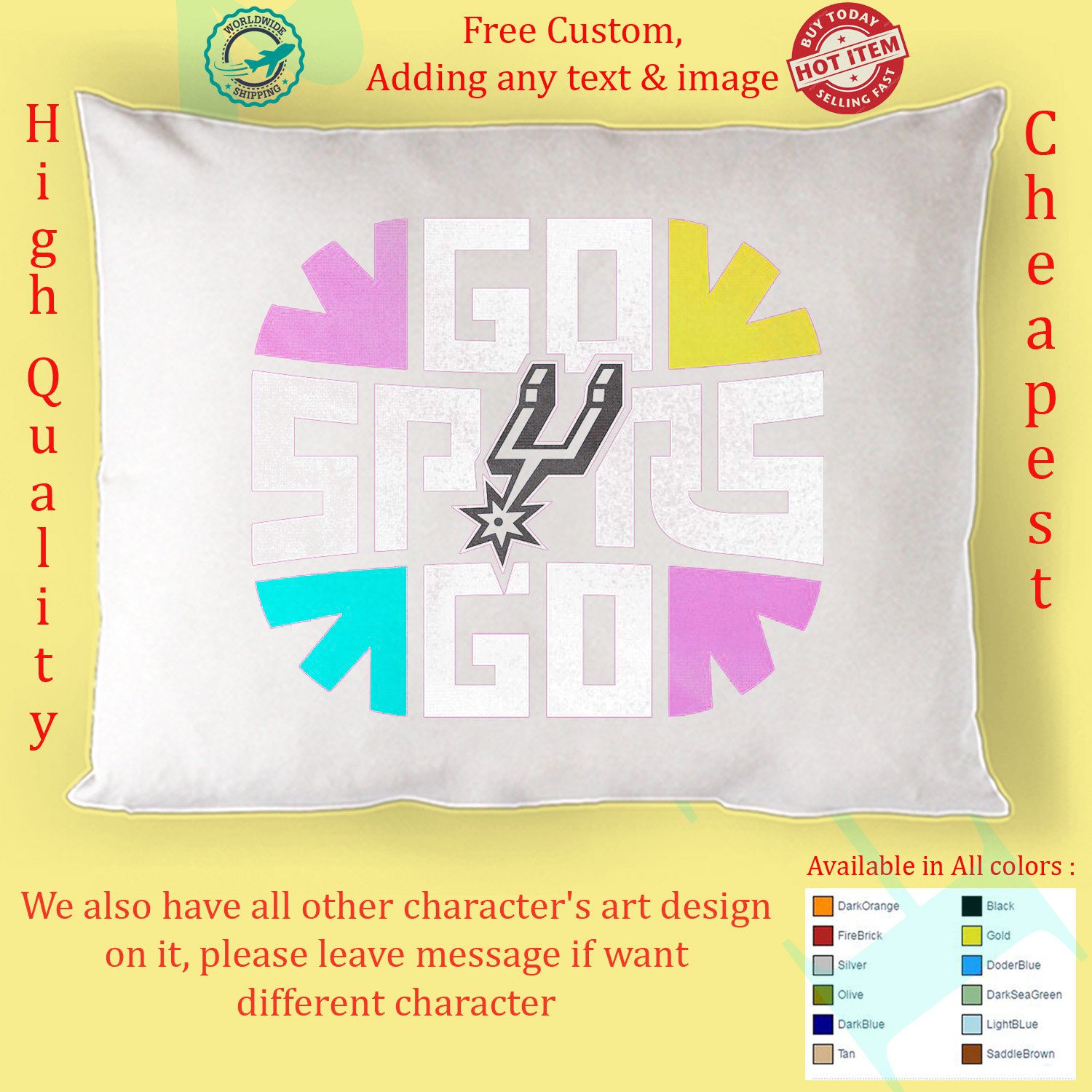 San Antonio Spurs 2 NBA Basketball Sport Pillow Case