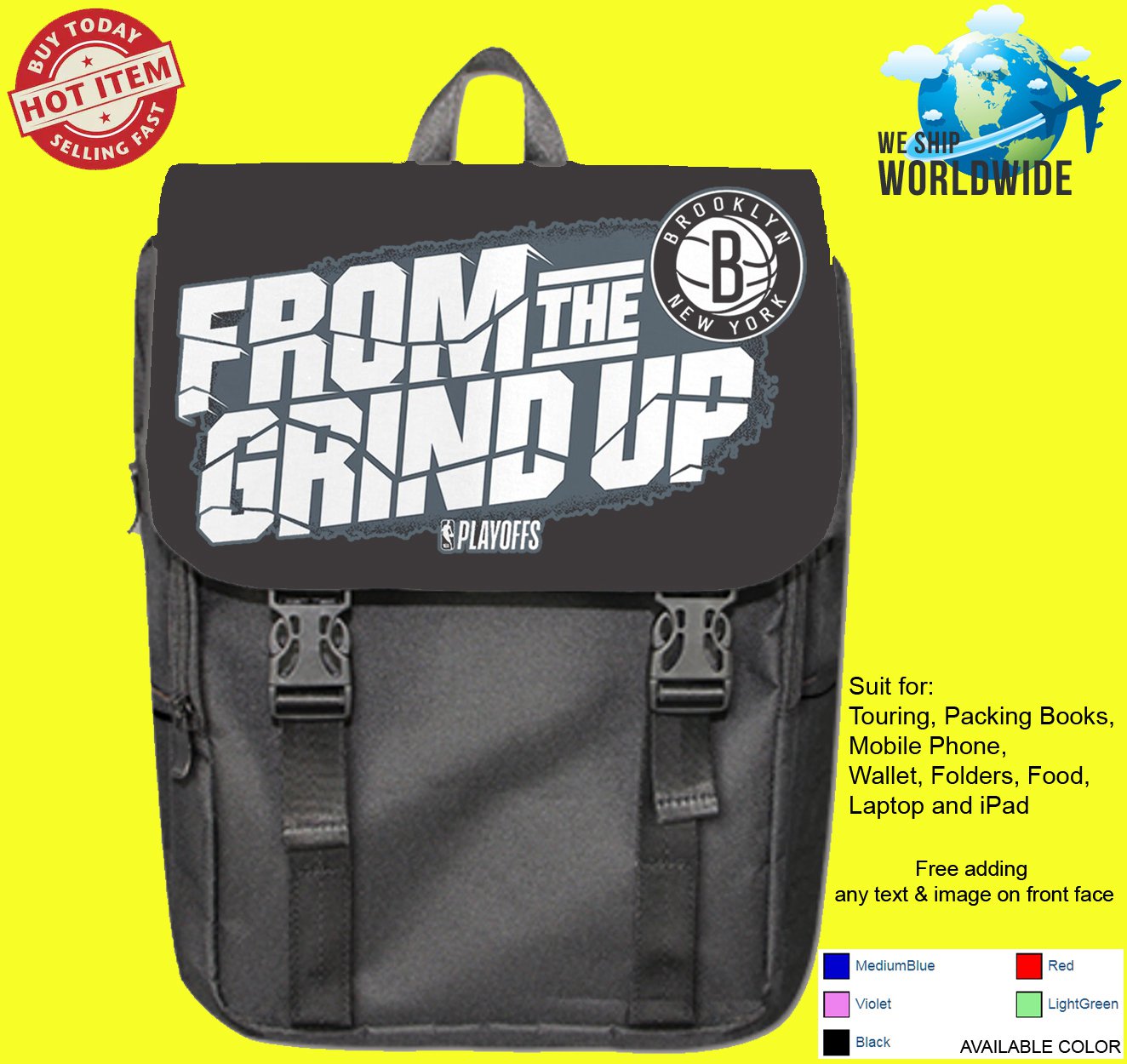 Brooklyn Nets 1 NBA Basketball Suport Backpack Bags