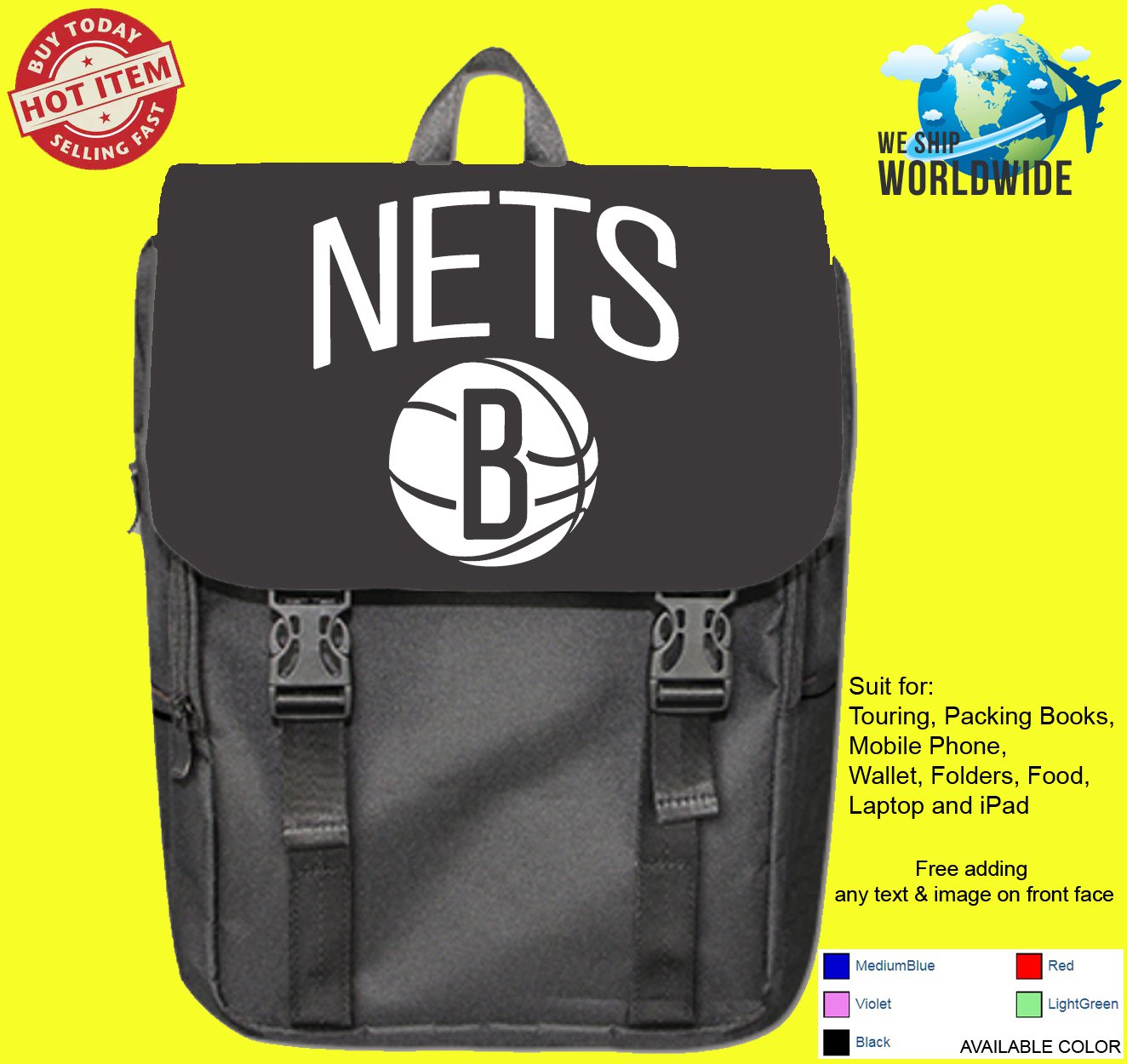Brooklyn Nets 2 NBA Basketball Suport Backpack Bags