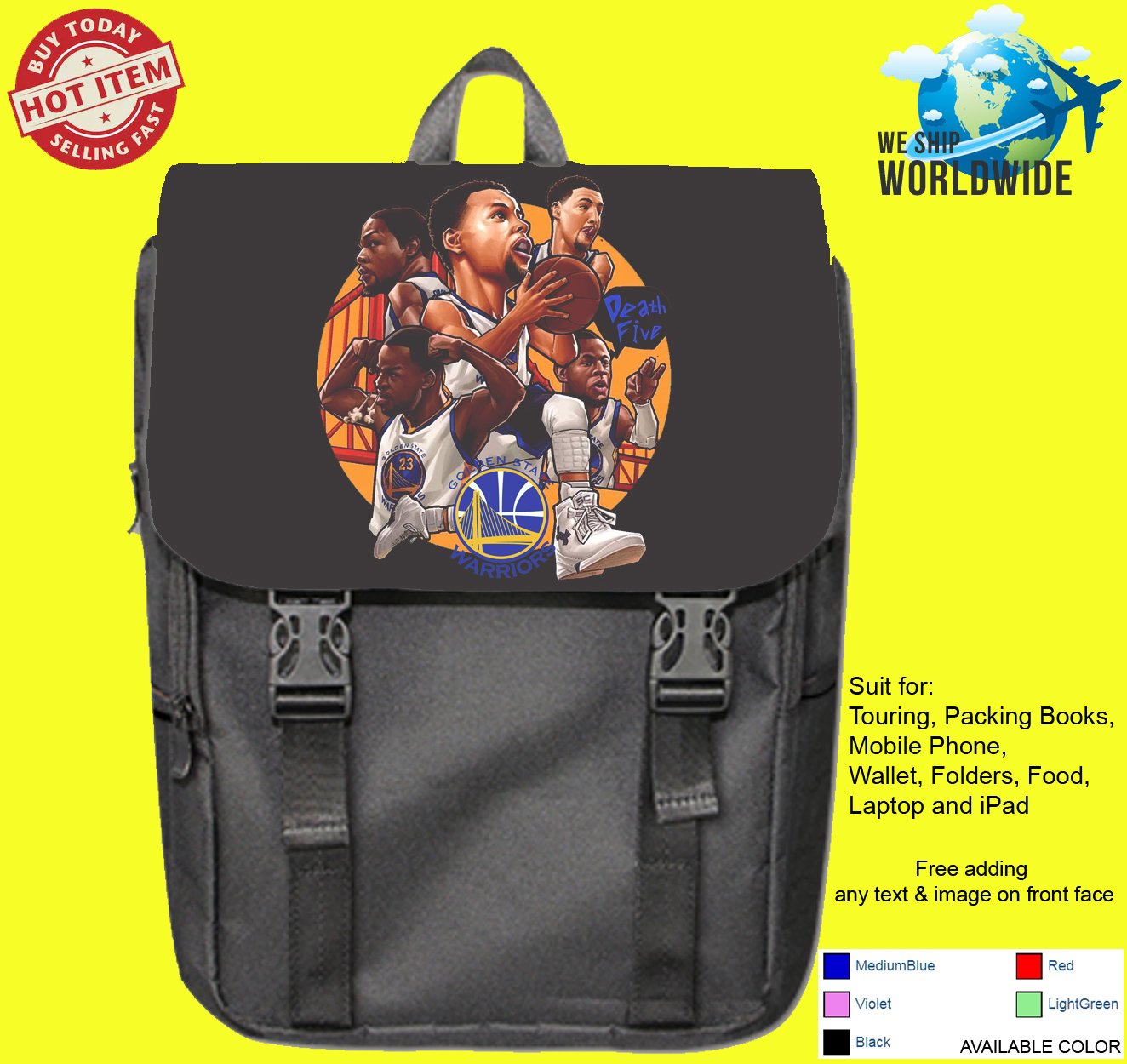 golden state warriors 3 NBA Basketball Suport Backpack Bags