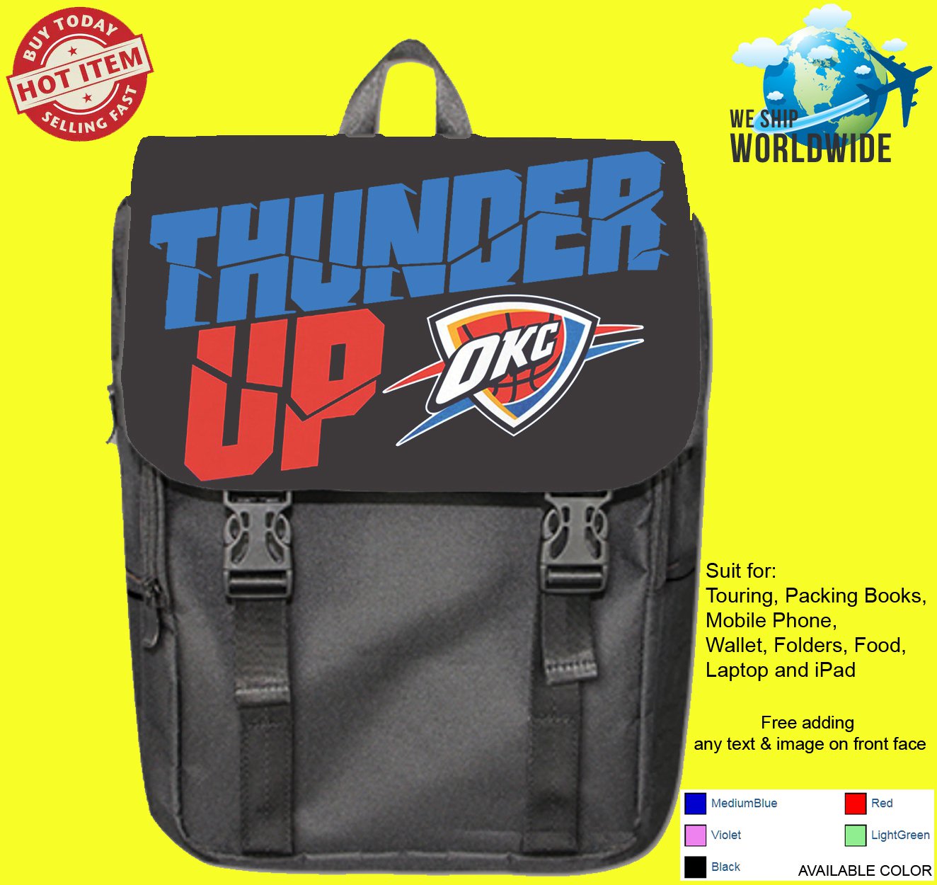 Oklahoma City Thunder 2 NBA Basketball Suport Backpack Bags