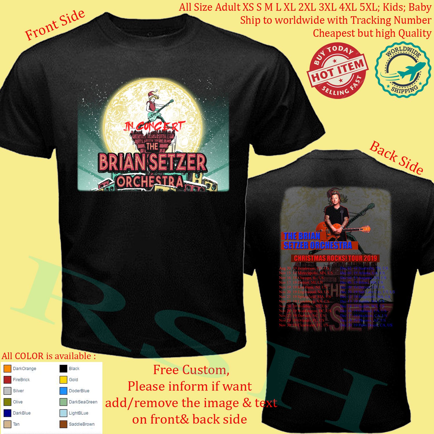 NEW THE BRIAN SETZER ORCHESTRA TOUR 2019 Album Shirt All Size Adult S - 5XL Kids Infants Toddler
