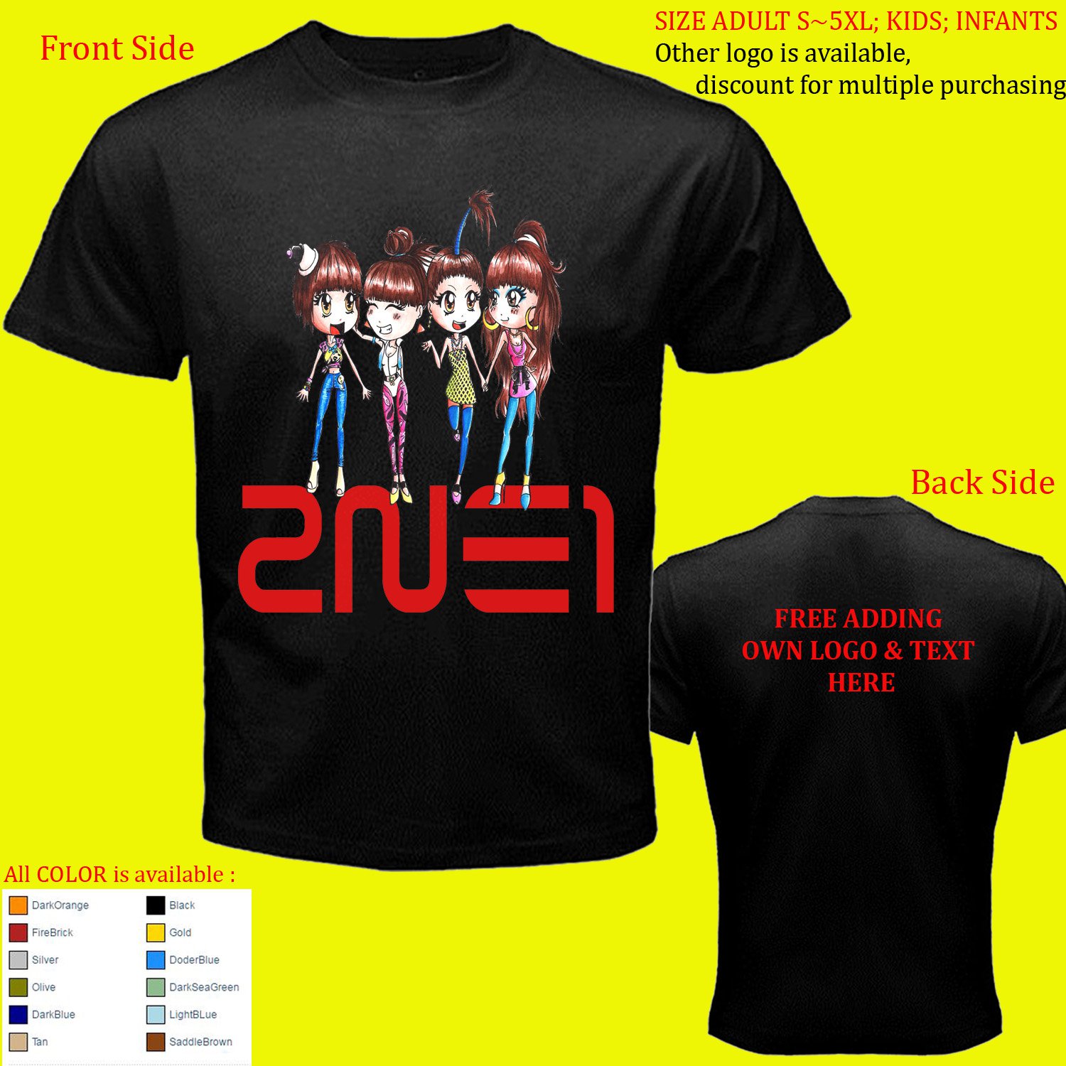 2ne1 Kpop CL Minzy Dara Bom 1 shirt All Size Adult S - 5XL Kids Infants Toddler