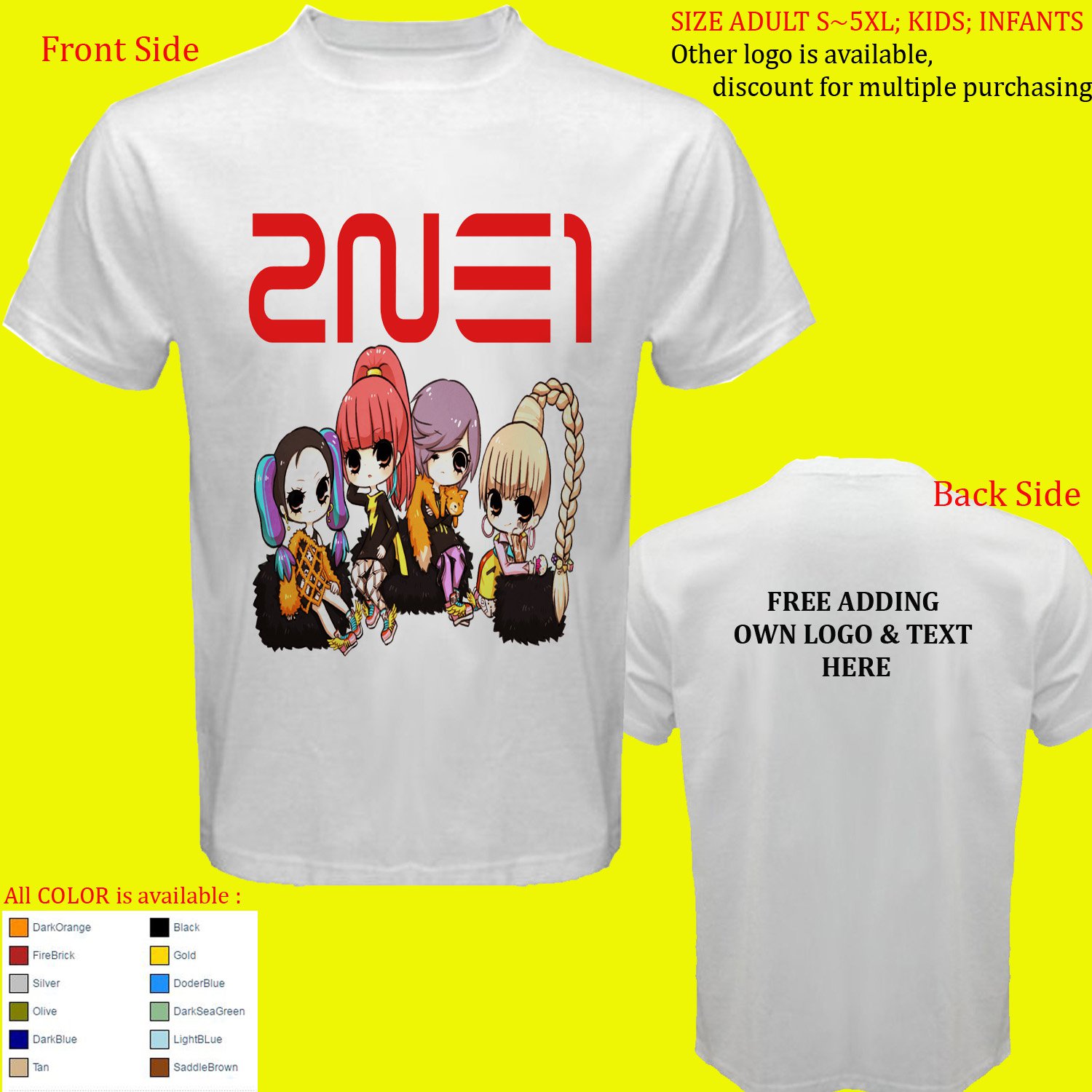 2ne1 Kpop CL Minzy Dara Bom 2 shirt All Size Adult S - 5XL Kids Infants Toddler