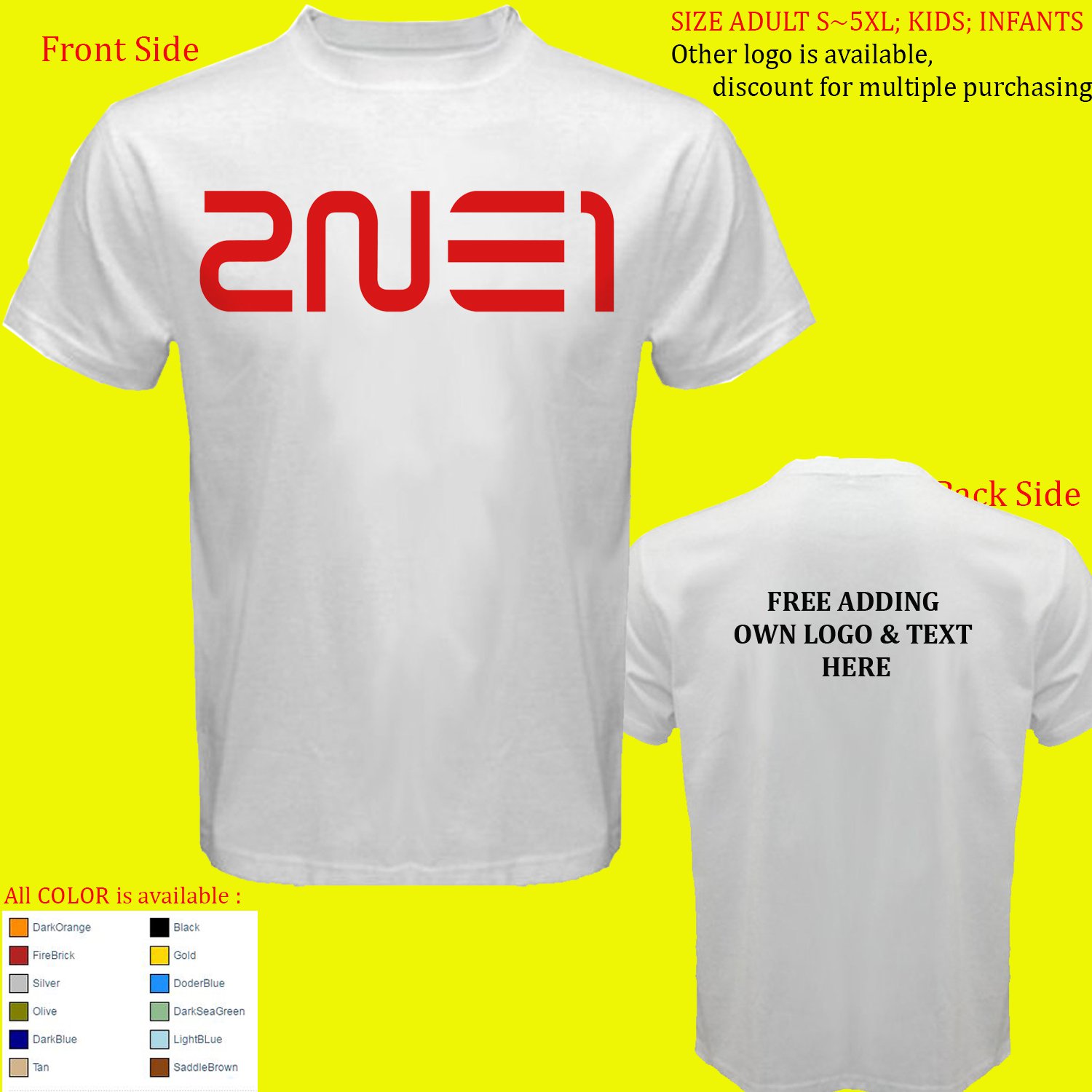2ne1 Kpop CL Minzy Dara Bom 5 shirt All Size Adult S - 5XL Kids Infants Toddler