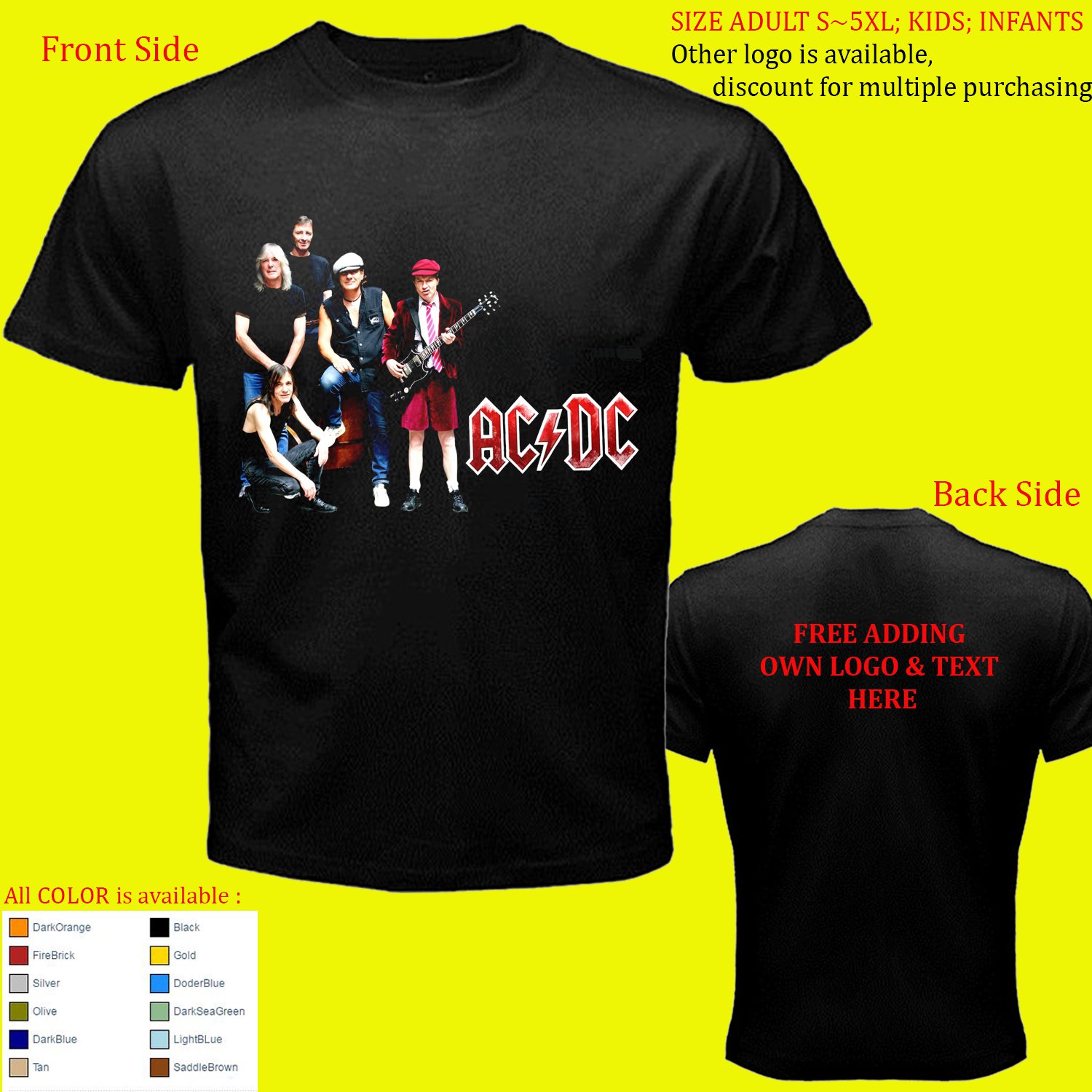 ACDC Malcolm & Angus Young 1 shirt All Size Adult S - 5XL Kids Infants Toddler