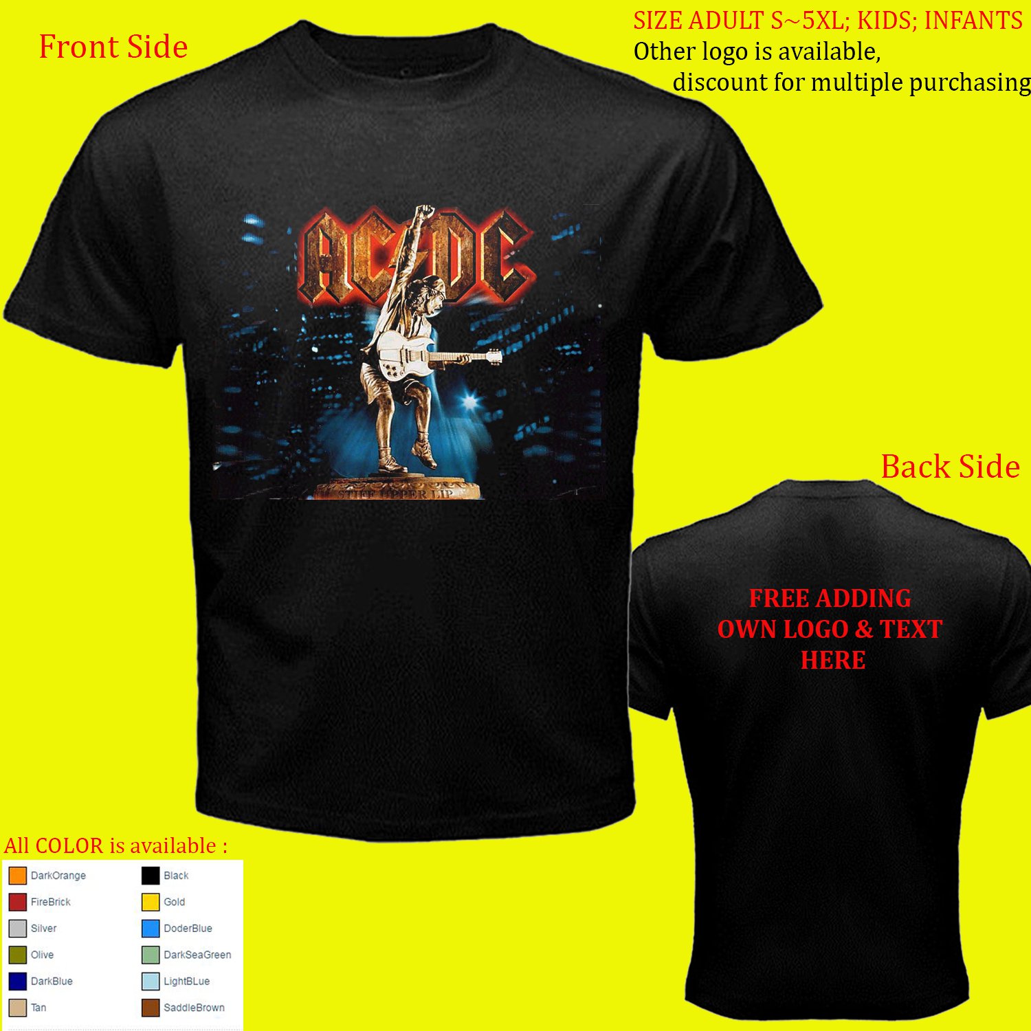 ACDC Malcolm & Angus Young 16 shirt All Size Adult S - 5XL Kids Infants Toddler