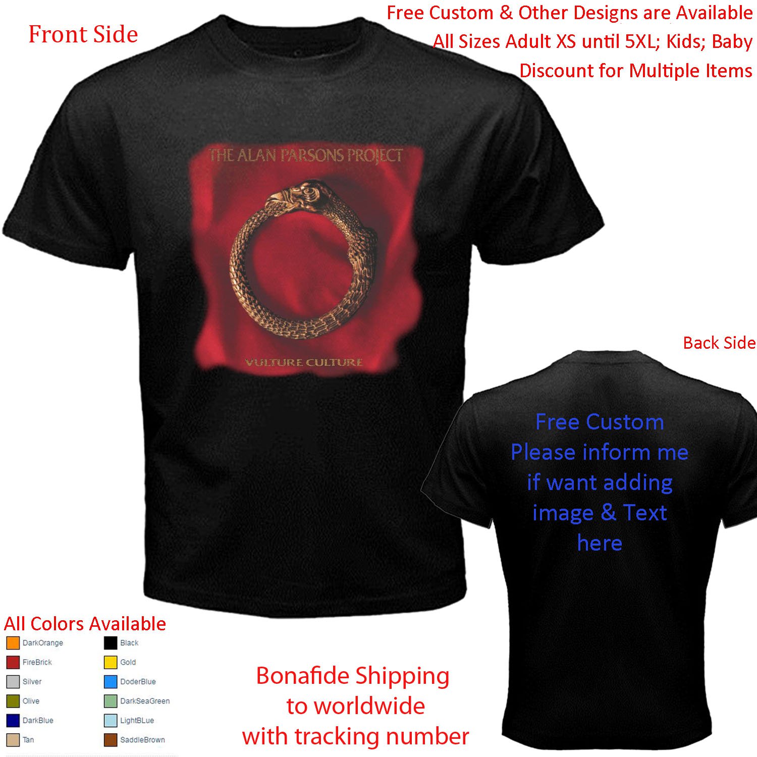 Alan Parsons Project 5 shirt All Size Adult S - 5XL Kids Infants Toddler