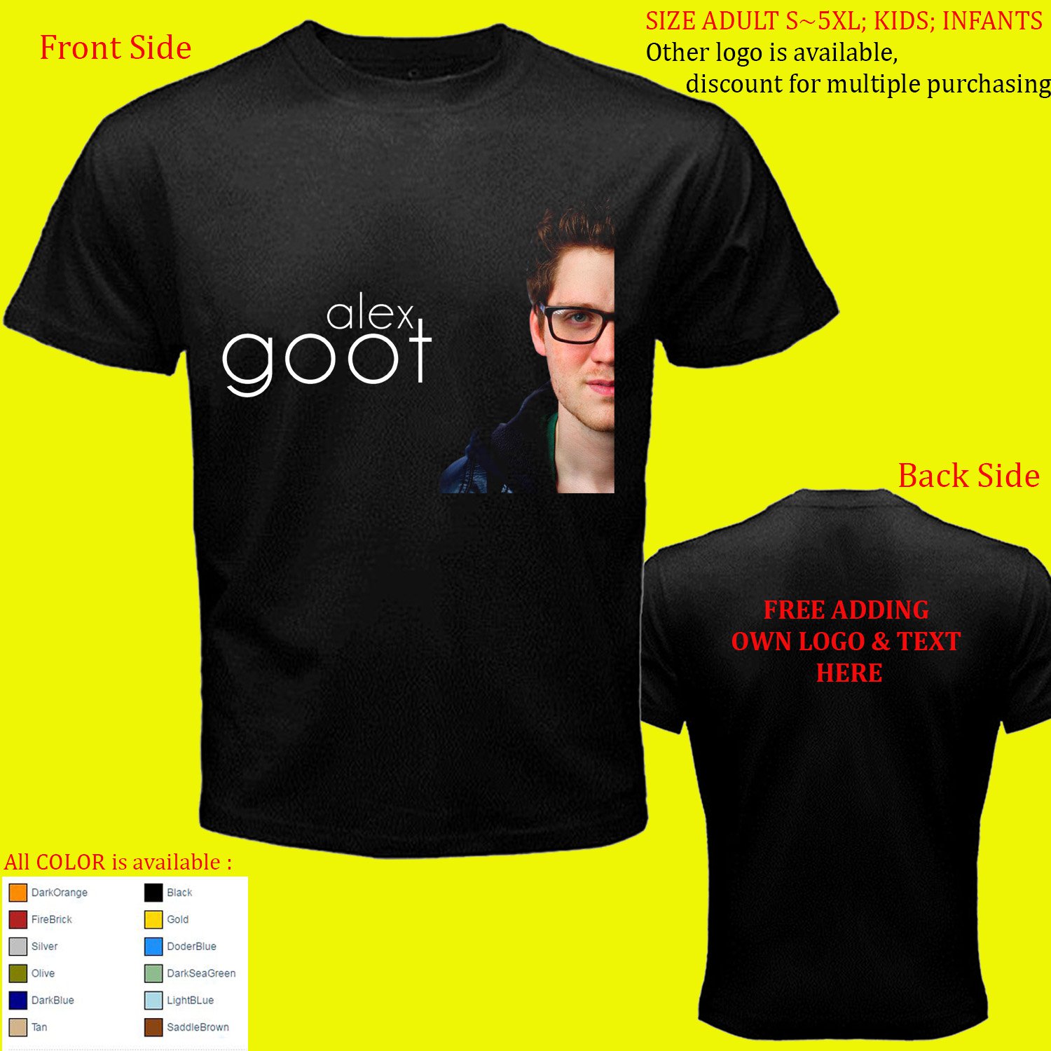 Alex Goot & Twenty One Two 4 shirt All Size Adult S - 5XL Kids Infants Toddler