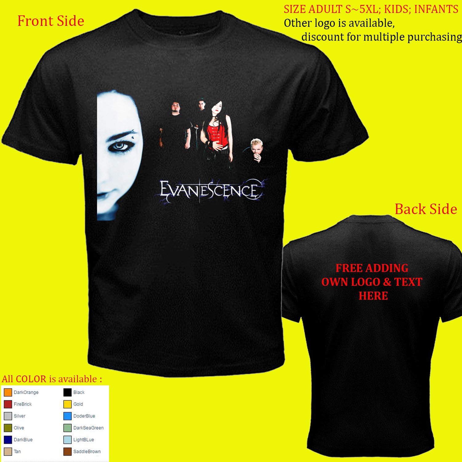 Amy Lee Evanescence 3 shirt All Size Adult S - 5XL Kids Infants Toddler