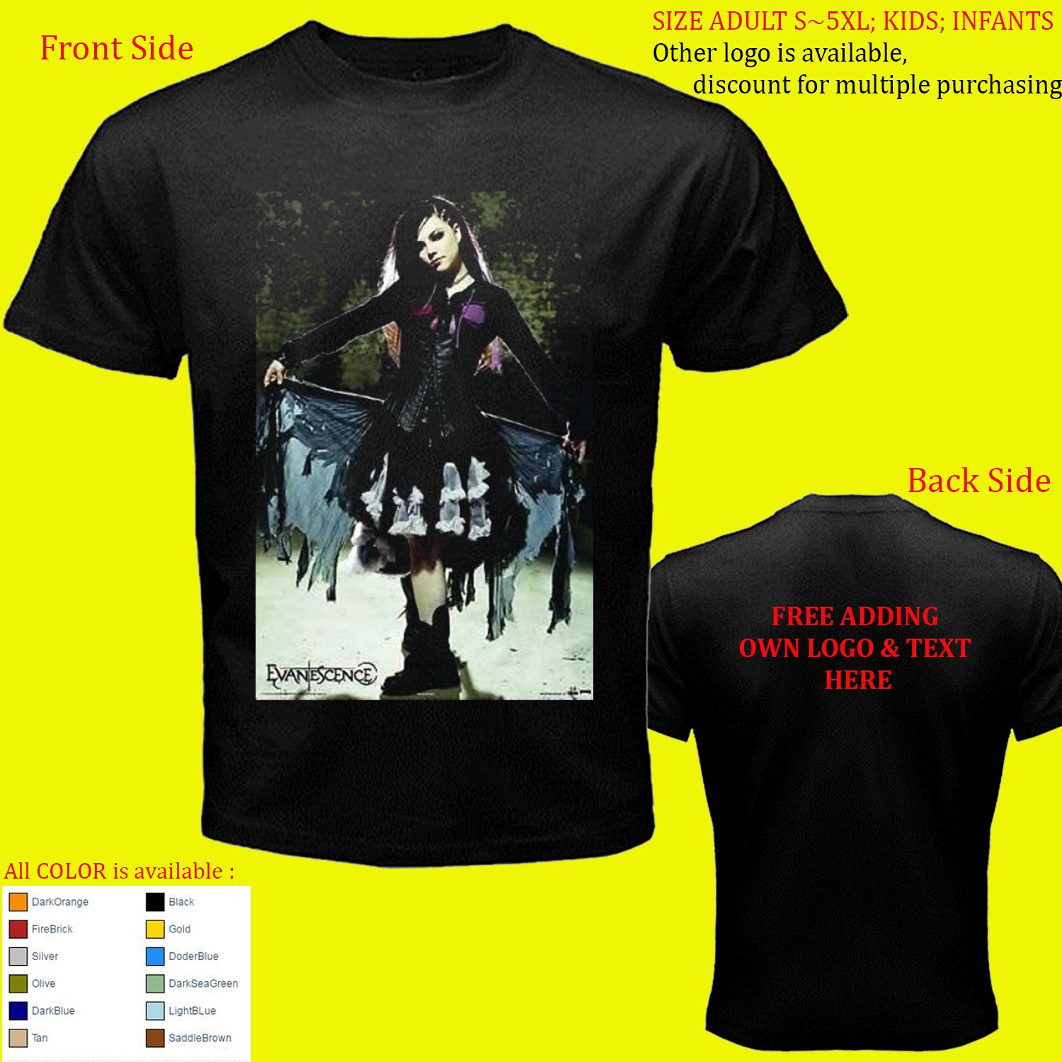 Amy Lee Evanescence 9 shirt All Size Adult S - 5XL Kids Infants Toddler
