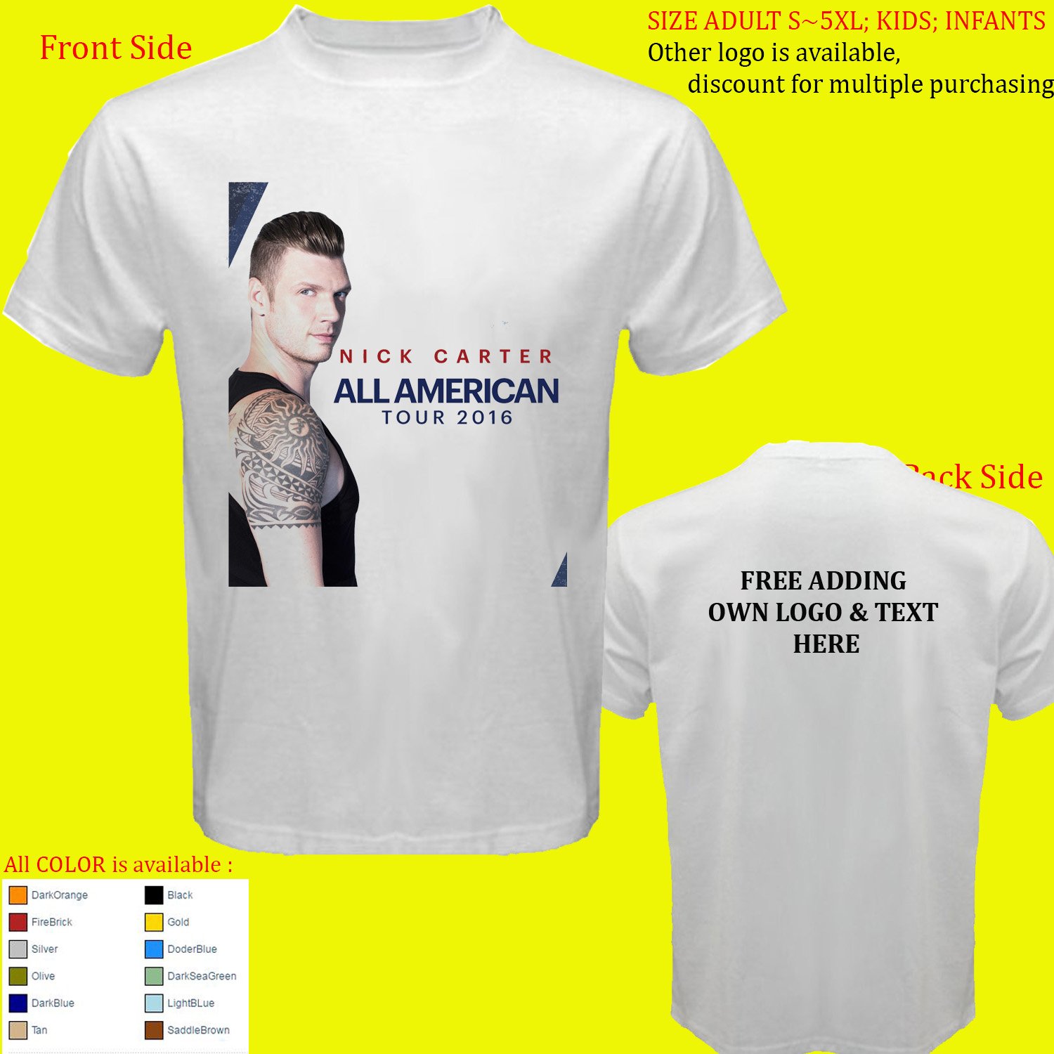 Backstreet boys Nick Aaron Carter Nsync Justin Timberlake 2 Tour shirt All Size S - 5XL