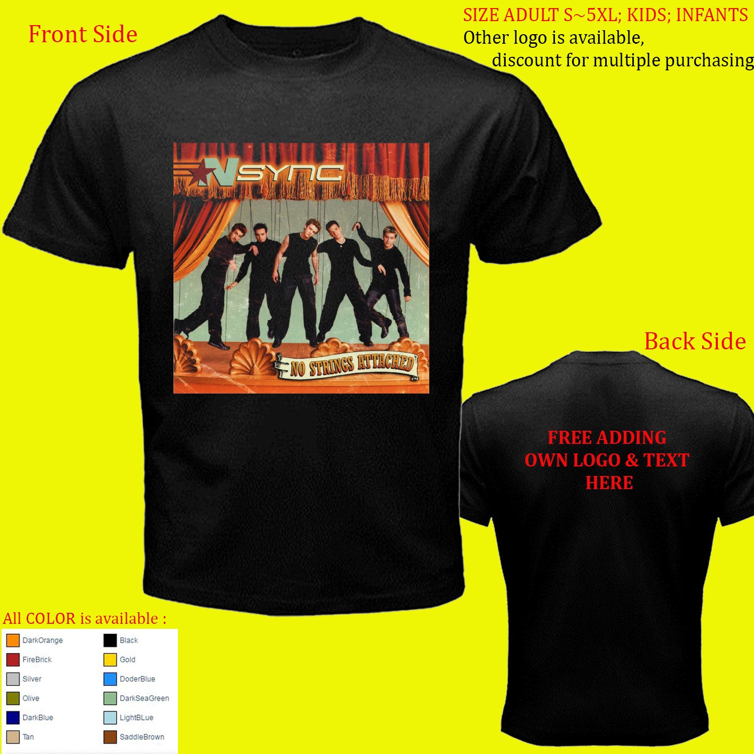 Backstreet boys Nick Aaron Carter Nsync Justin Timberlake 5 Tour shirt All Size S - 5XL