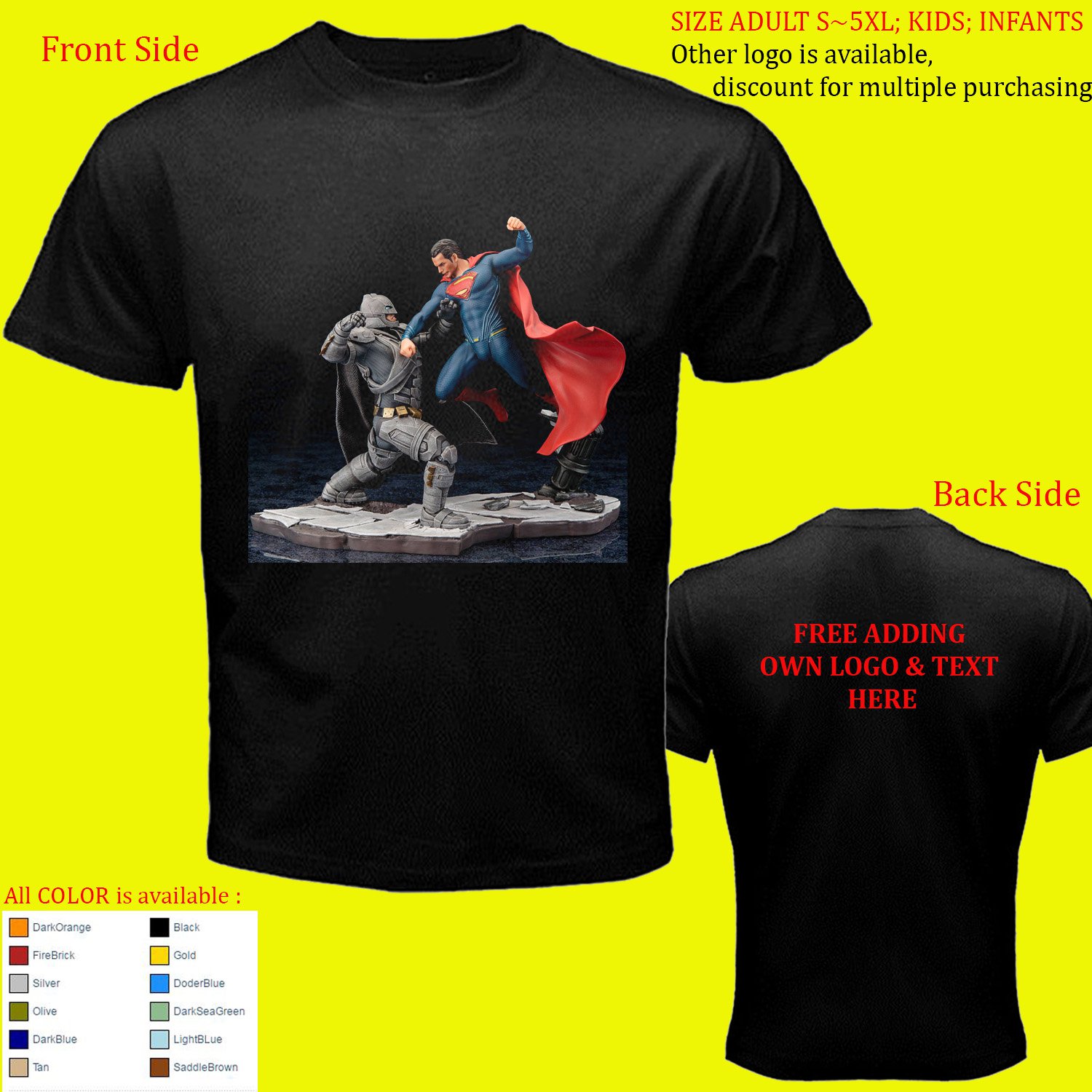Batman vs Superman 1 Super Hero shirt All Size Adult S - 5XL Kids Infants Toddler