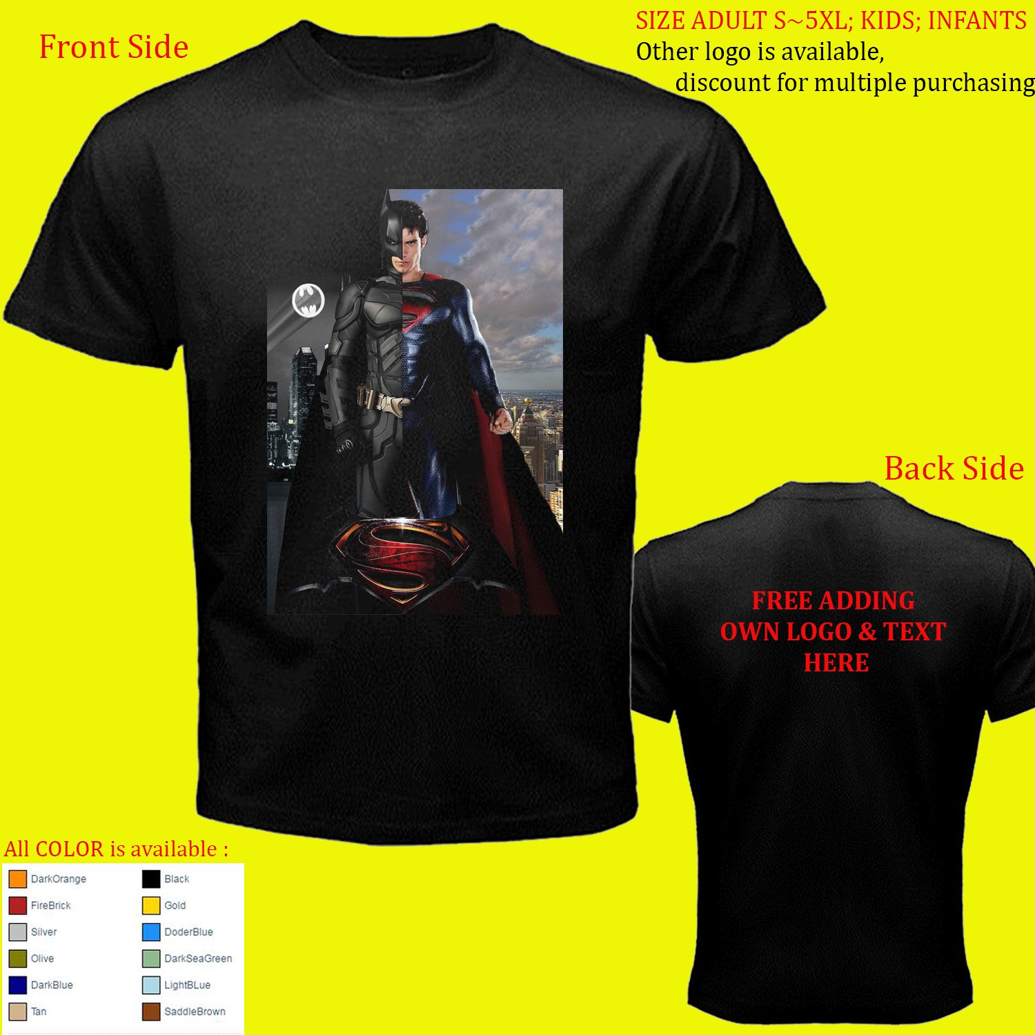 Batman vs Superman 3 Super Hero shirt All Size Adult S - 5XL Kids Infants Toddler