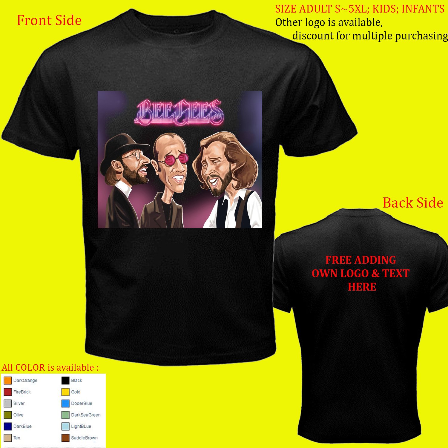 2 Bee Gees Beegees shirt All Size Adult S - 5XL Kids Infants Toddler