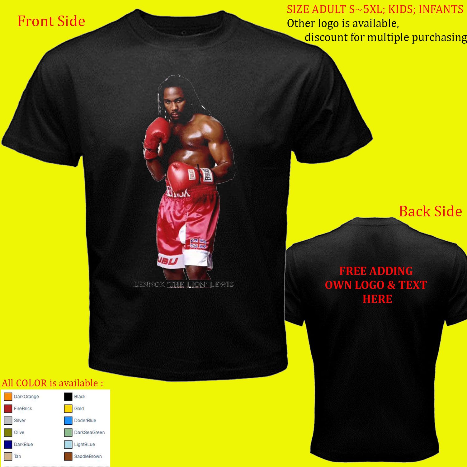 7 Boxer Mike Tyson Lennox Lewis Vitali Klitschko Evander Holyfield shirt Adult S - 5XL Kids Infants