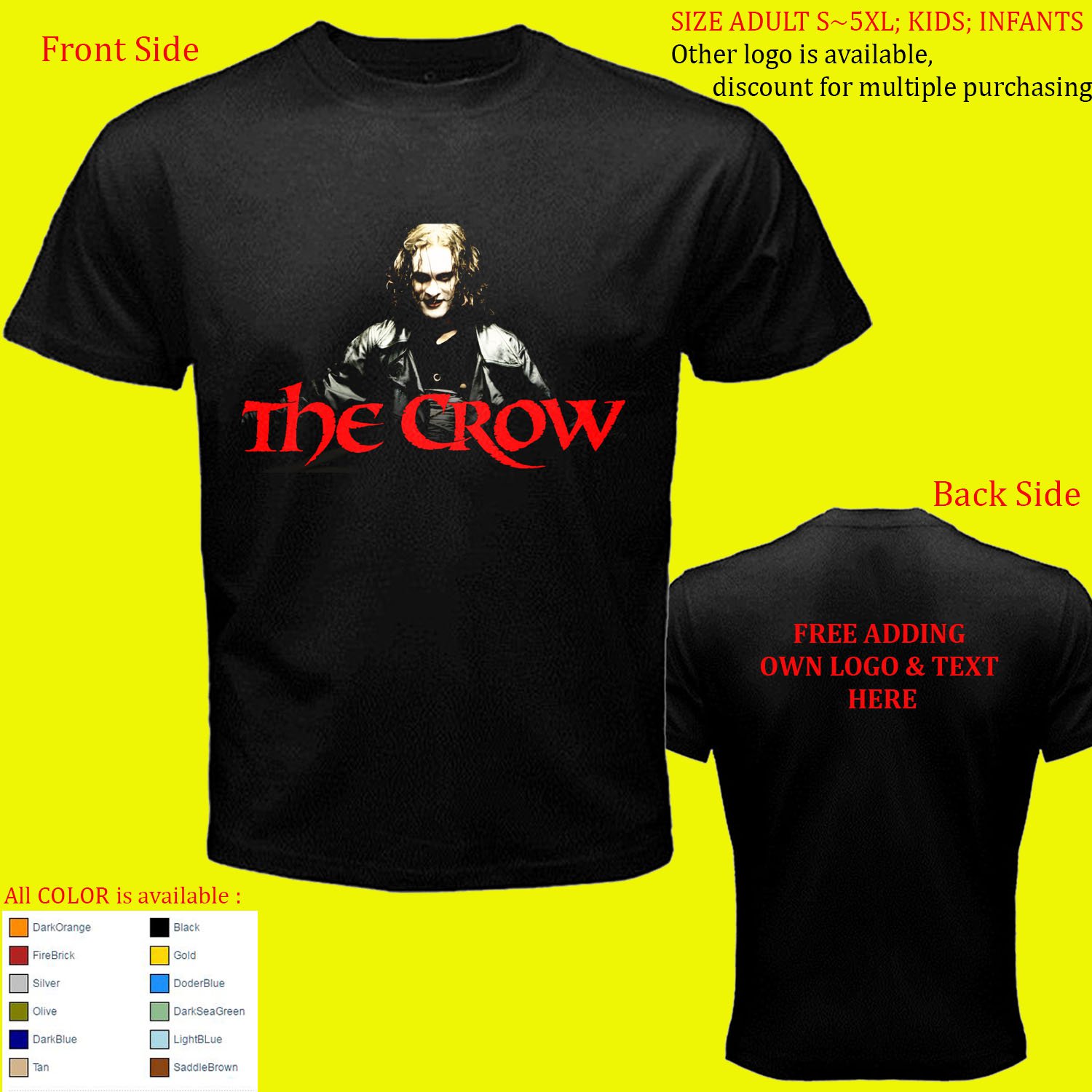 1 Brandon Lee The Crow shirt All Size Adult S - 5XL Kids Infants Toddler