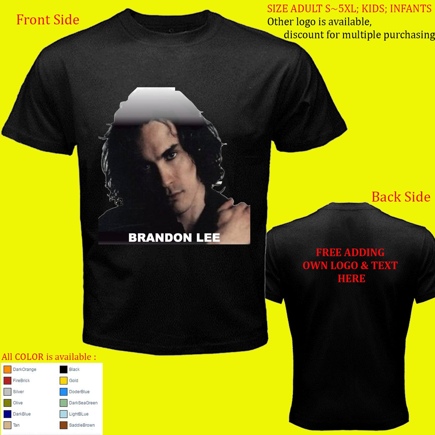 2 Brandon Lee The Crow shirt All Size Adult S - 5XL Kids Infants Toddler