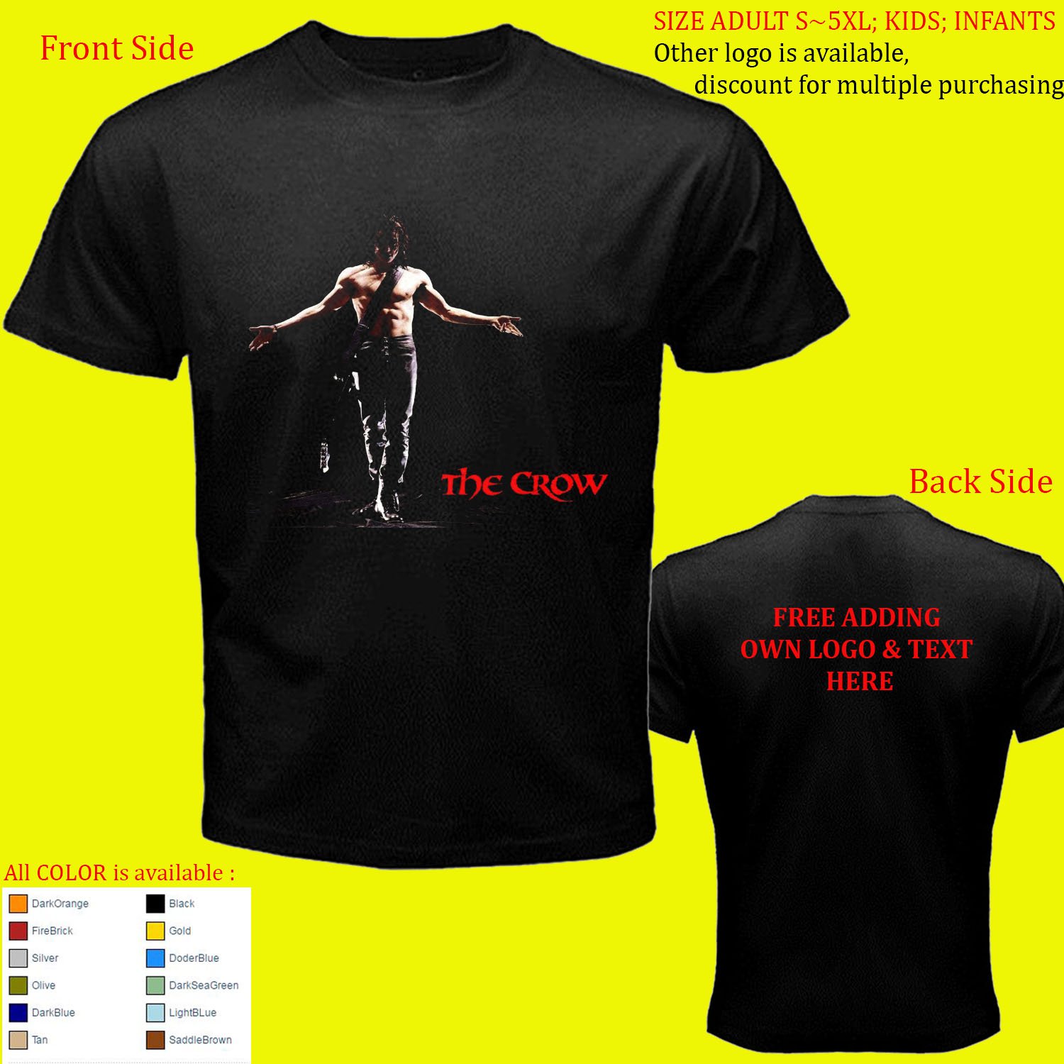 3 Brandon Lee The Crow shirt All Size Adult S - 5XL Kids Infants Toddler