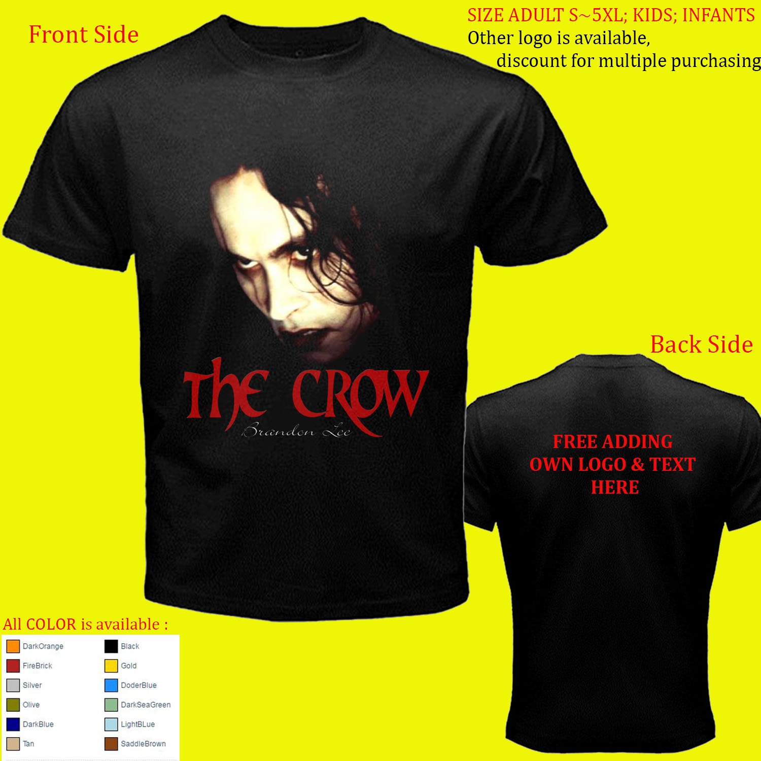 7 Brandon Lee The Crow shirt All Size Adult S - 5XL Kids Infants Toddler