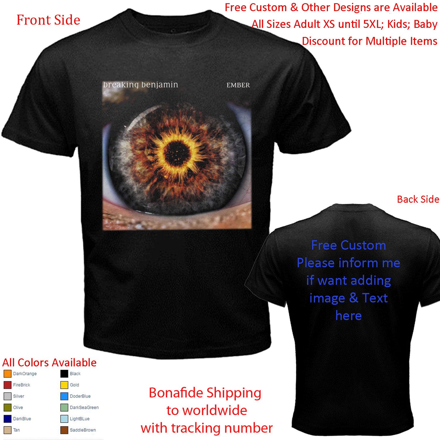1 Breaking Benjamin Band shirt All Size Adult S - 5XL Kids Infants Toddler