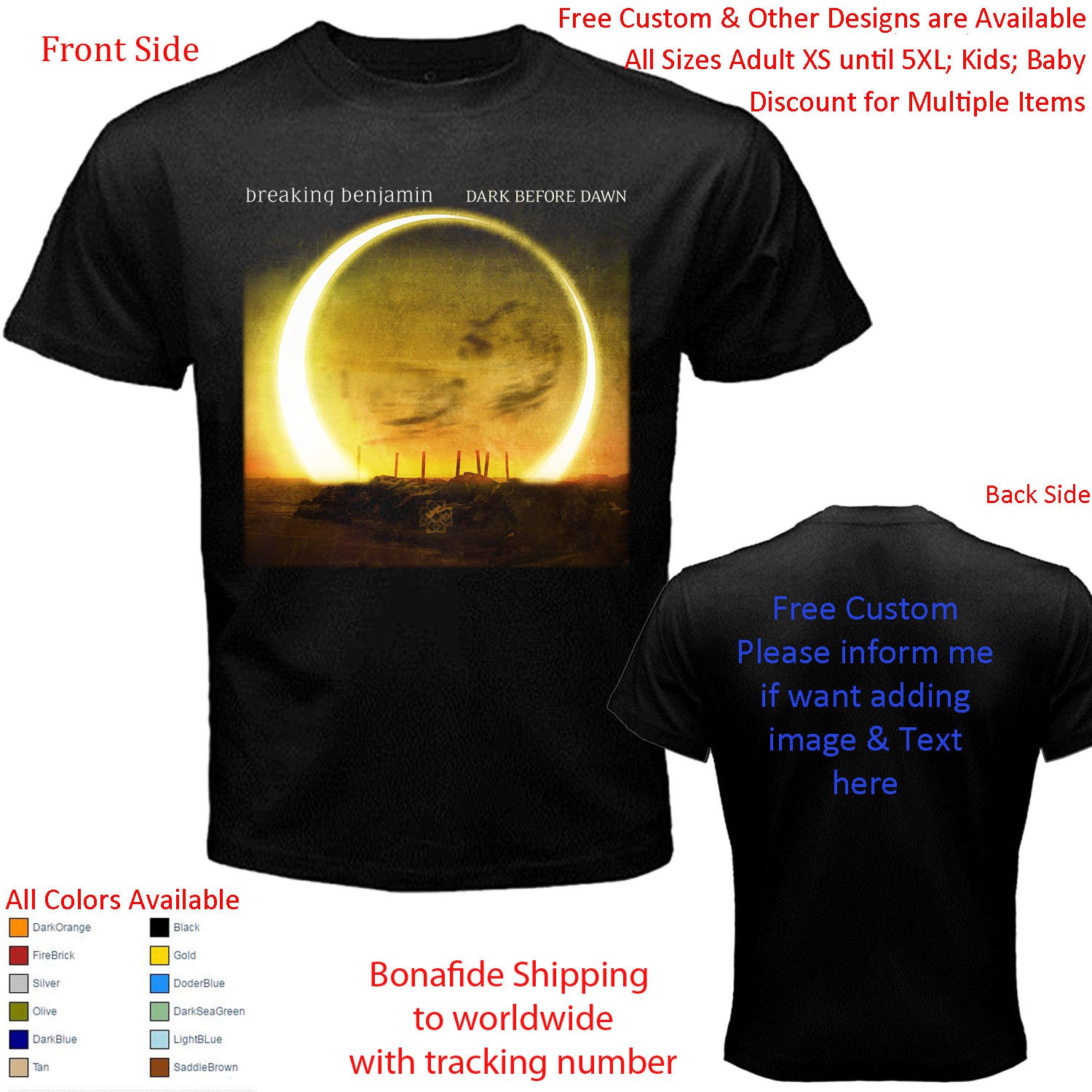 2 Breaking Benjamin Band shirt All Size Adult S - 5XL Kids Infants Toddler