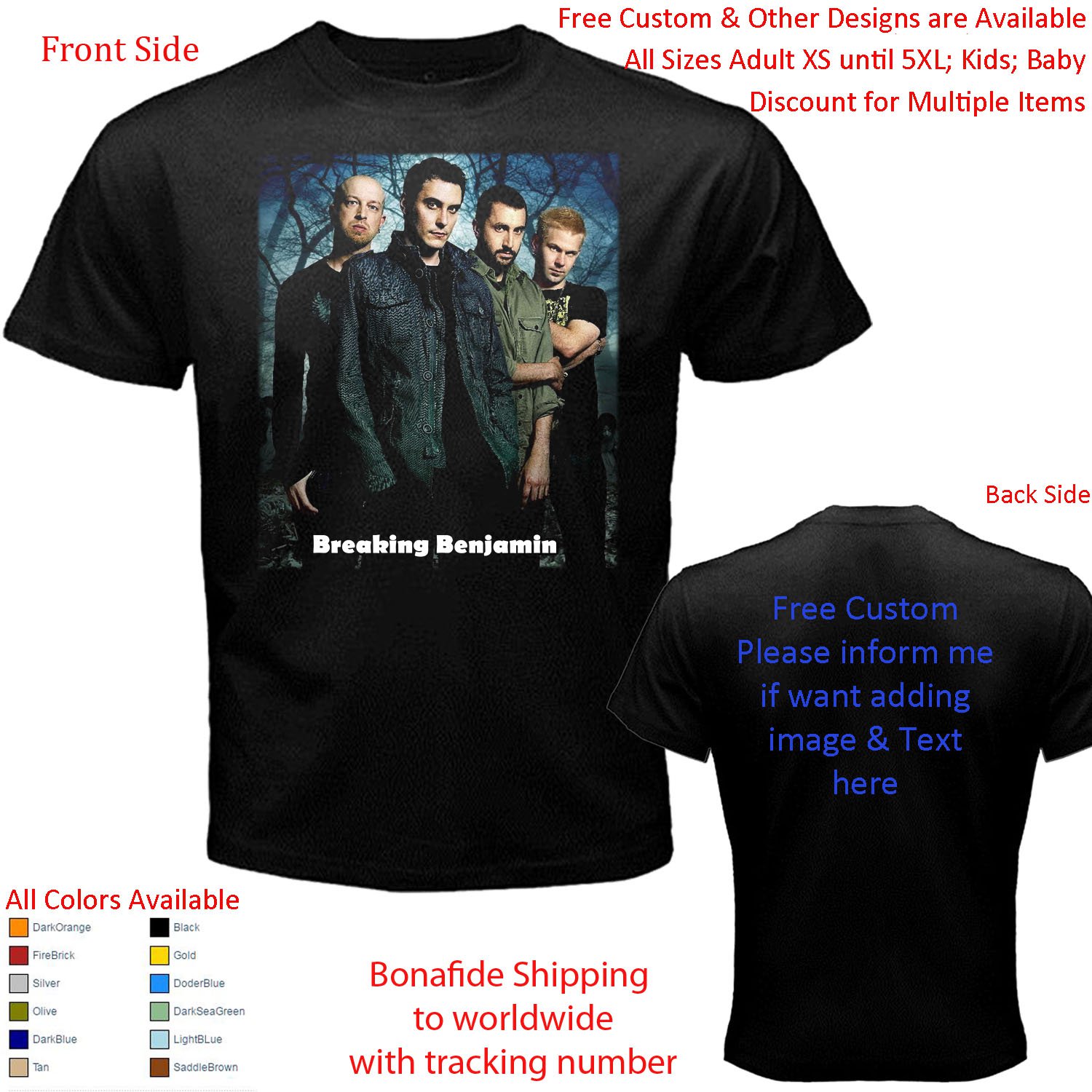 3 Breaking Benjamin Band shirt All Size Adult S - 5XL Kids Infants Toddler