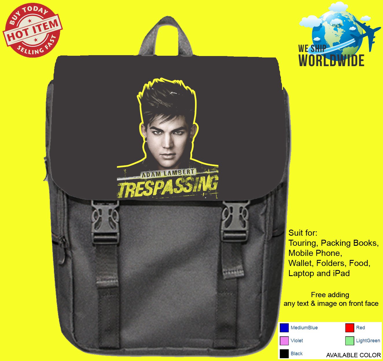 3 ADAM LAMBERT - TRESPASSING Backpack Bags