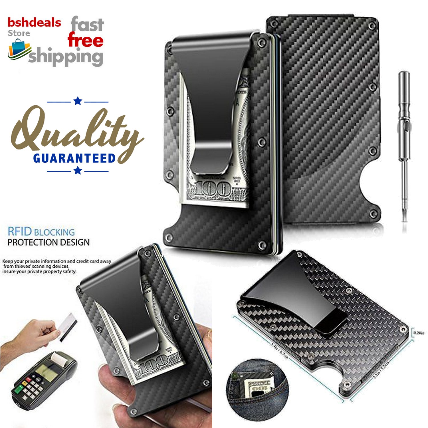 Front Pocket Wallet Minimalist Ridge Money Clip Carbon Fibre Slim RFID Blocking