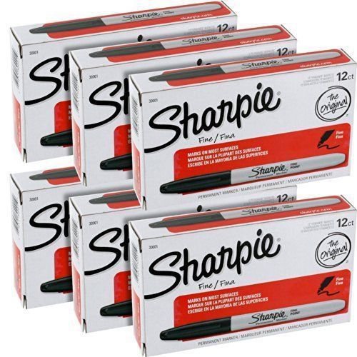 72 Sharpie Permanent Markers Fine Point Black. Original Bulk Lot Pen Count Pack