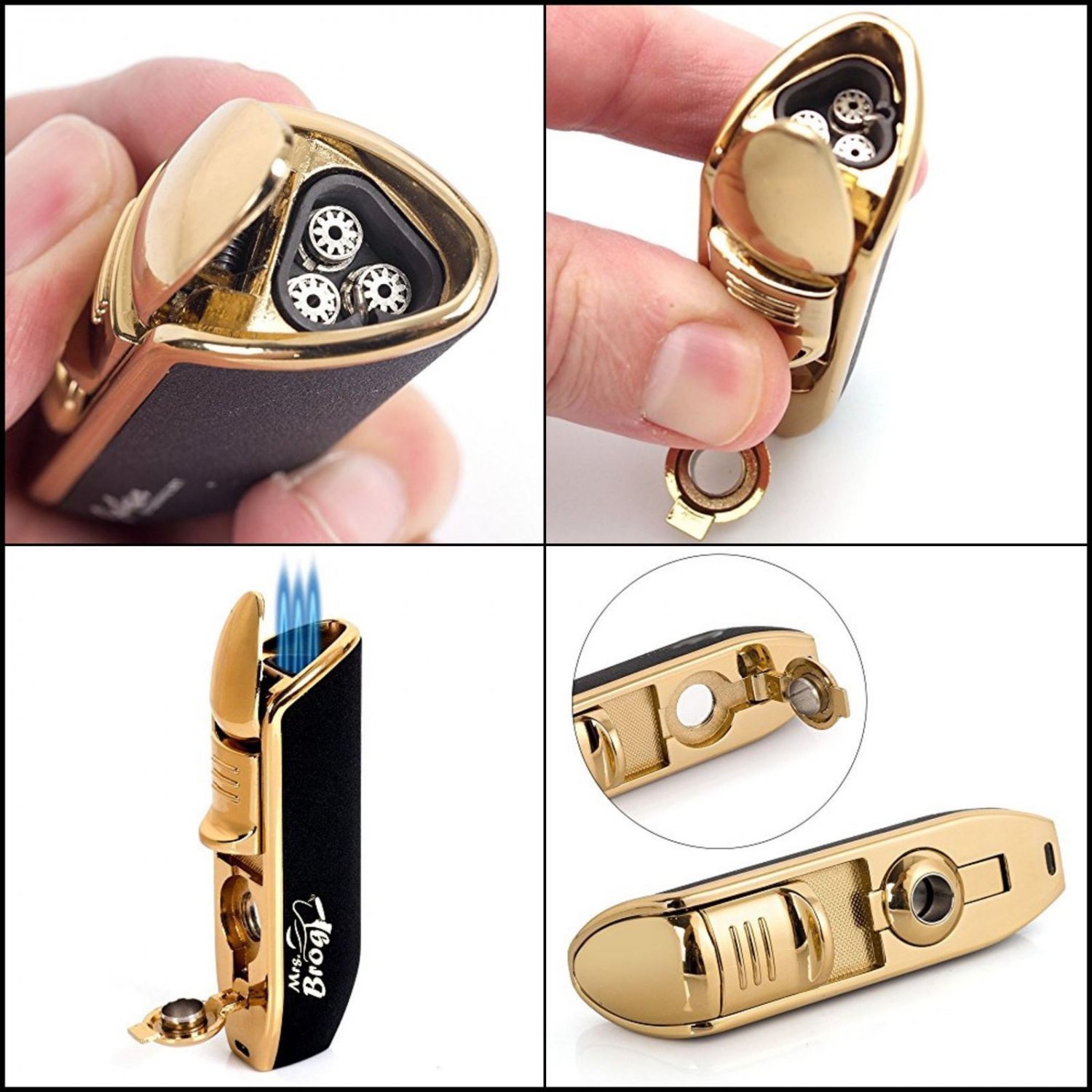 Butane Refillable Torch Dominator Triple Jet Flame Cigarette Cigar Punch Lighter