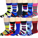Men Dress Socks 12 Pairs Funky Fashion Casual Cotton 10-13 Size Colorful Design