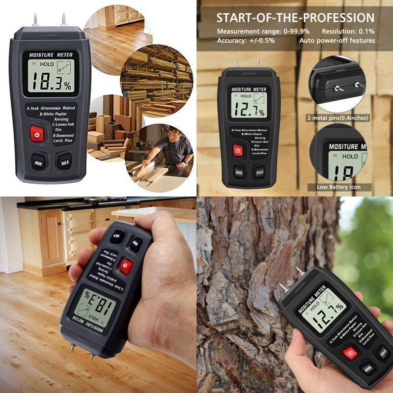 Digital Moisture Meter Liumy  0.5% Accuracy Wood With 2 Pins 4 Types Of Species