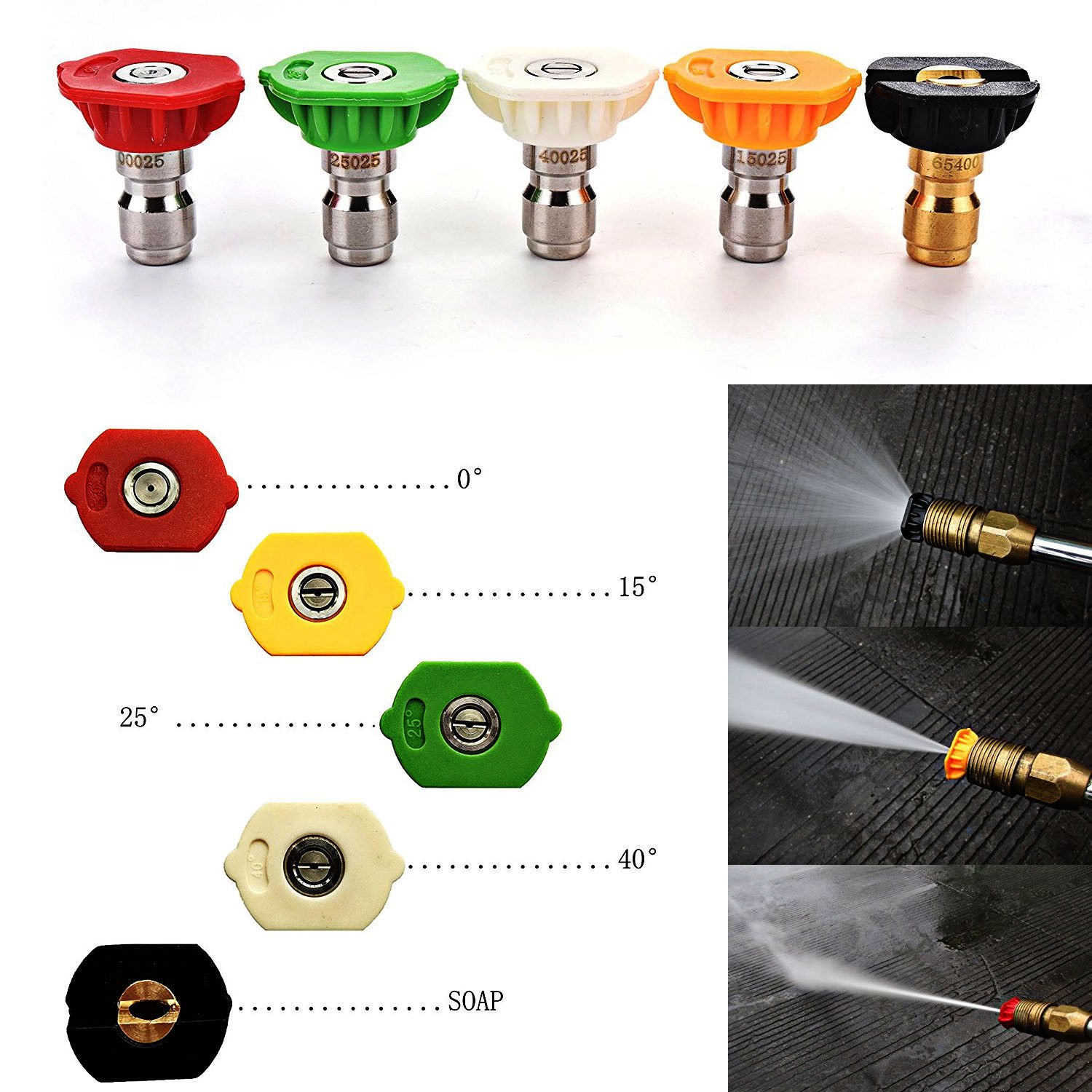 UNIVERSAL Quick Connect 5 Pressure Washer Parts Wand Power Nozzle Spray Tips 1/4