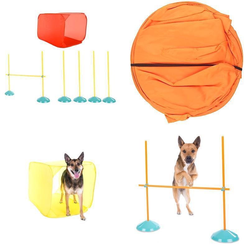 Dog Agility Starter Kit Obstacle Course Training Equipment Tunnel Weave Poles