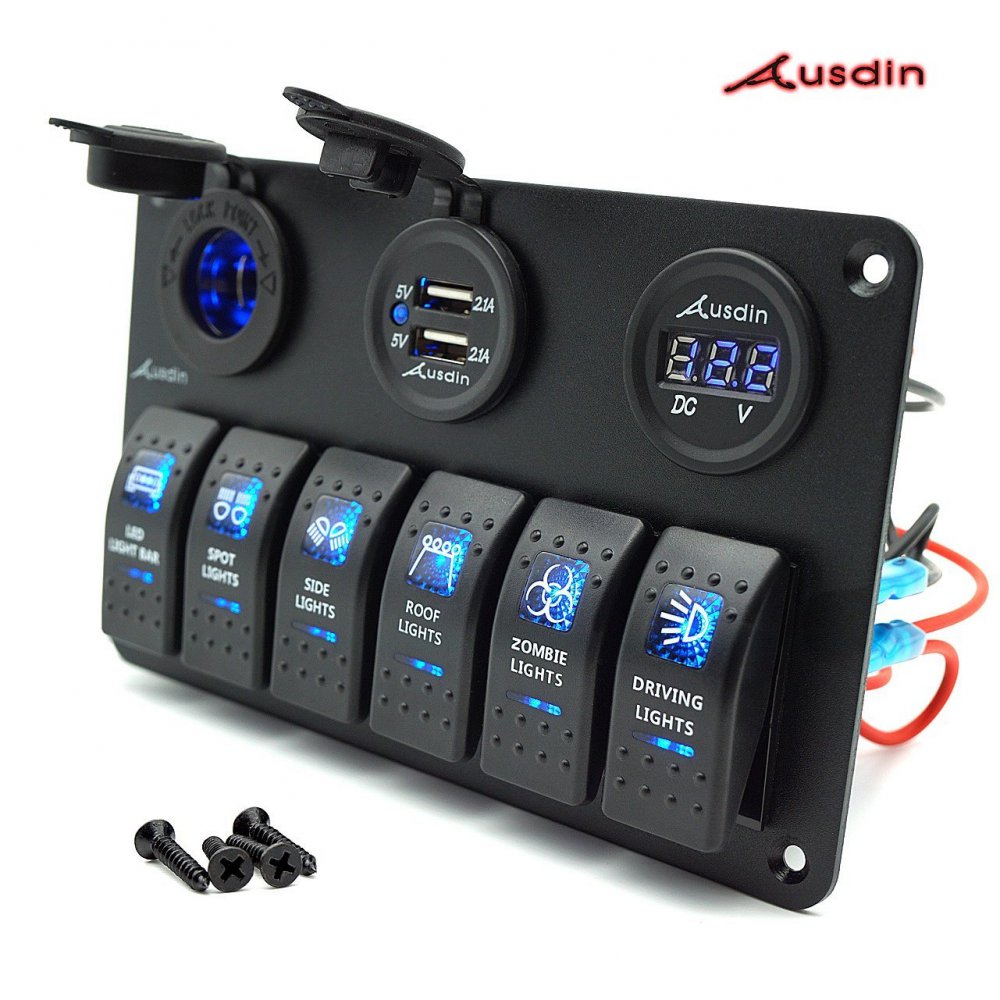 Switch Panel,Ausdin Digital 12/24V Led Light Bar Rocker Switch Control Panel Mar