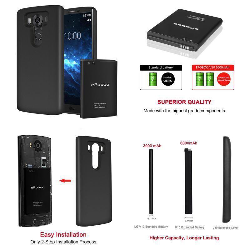 Extended Battery 6000Mah Back Cover Protective Case Premium Li Ion For Lg V10
