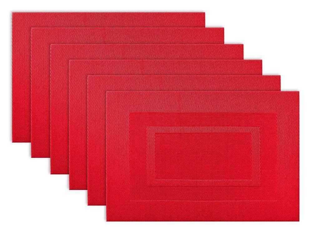 DII Everyday Woven Vinyl Placemats SET of 6 Tango Red Elegant Table Mats