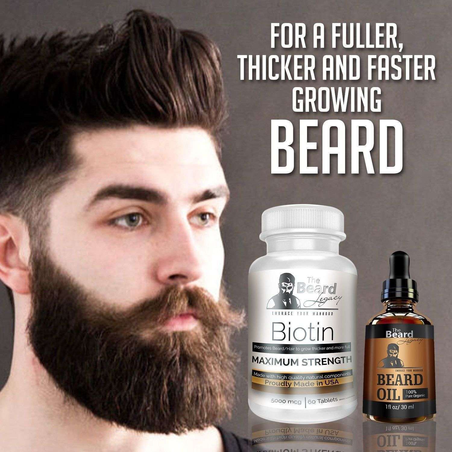 BEARD GROWTH KIT For Full Face Hair Beard Supplement Vitamin Beard Oil Unscented
