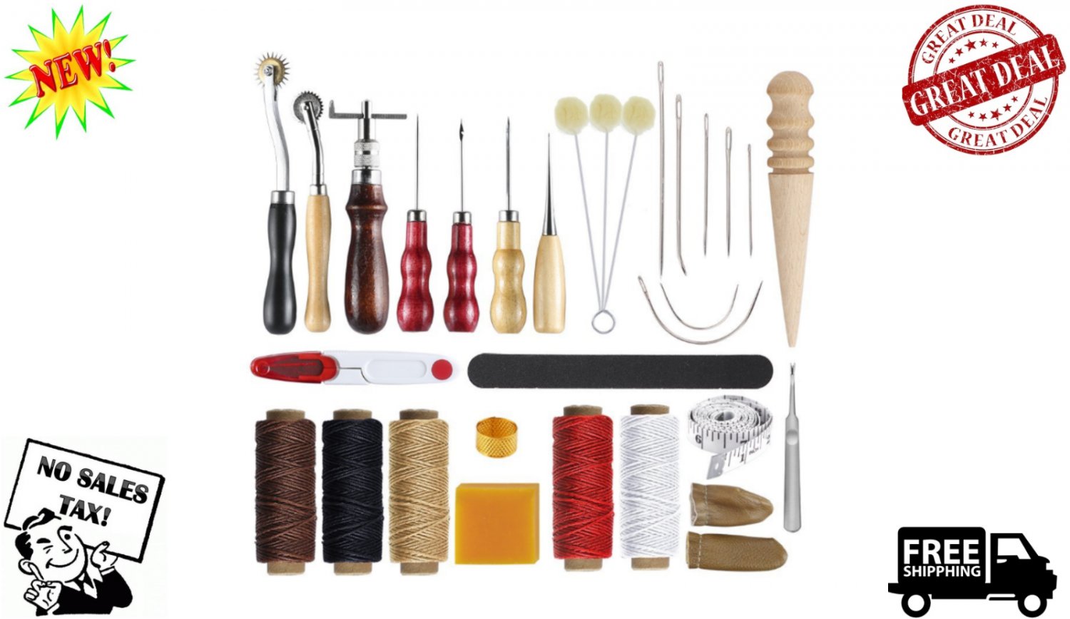 25 Punch Tools Kit Stitching Carving Working Sewing Saddle Groover Leather Craft