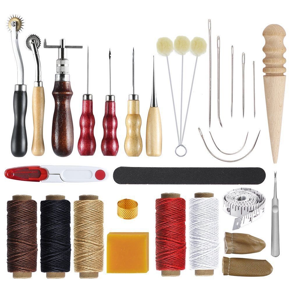 25 Punch Tools Kit Stitching Carving Working Sewing Saddle Groover ...