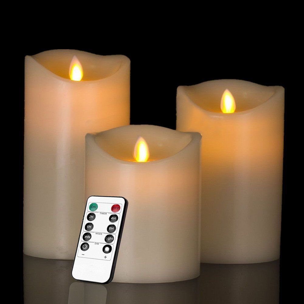 3 Luminara Flickering Moving Wick Flameless Pillar Candle LED Remote ...