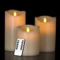 3 Luminara Flickering Moving Wick Flameless Pillar Candle LED Remote Candles Set