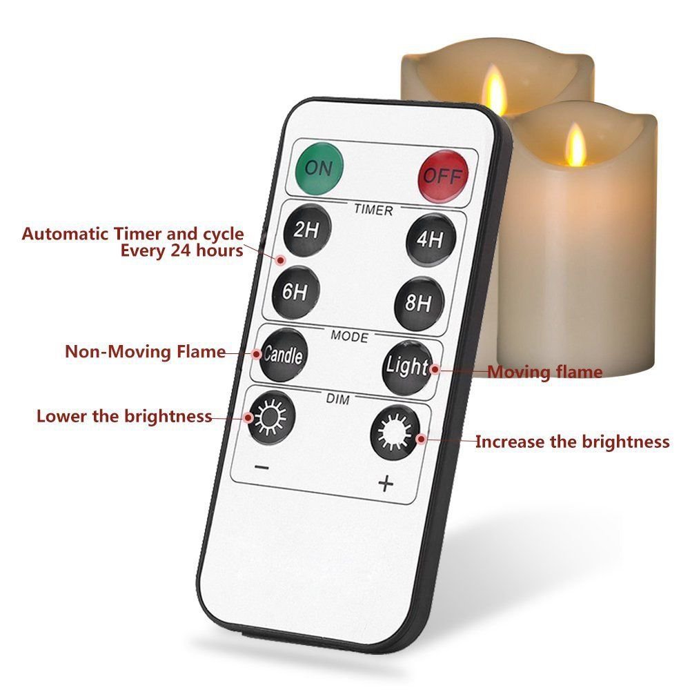 3 Luminara Flickering Moving Wick Flameless Pillar Candle LED Remote Candles Set