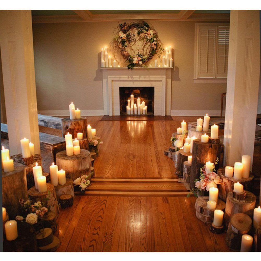 3 Luminara Flickering Moving Wick Flameless Pillar Candle LED Remote Candles Set