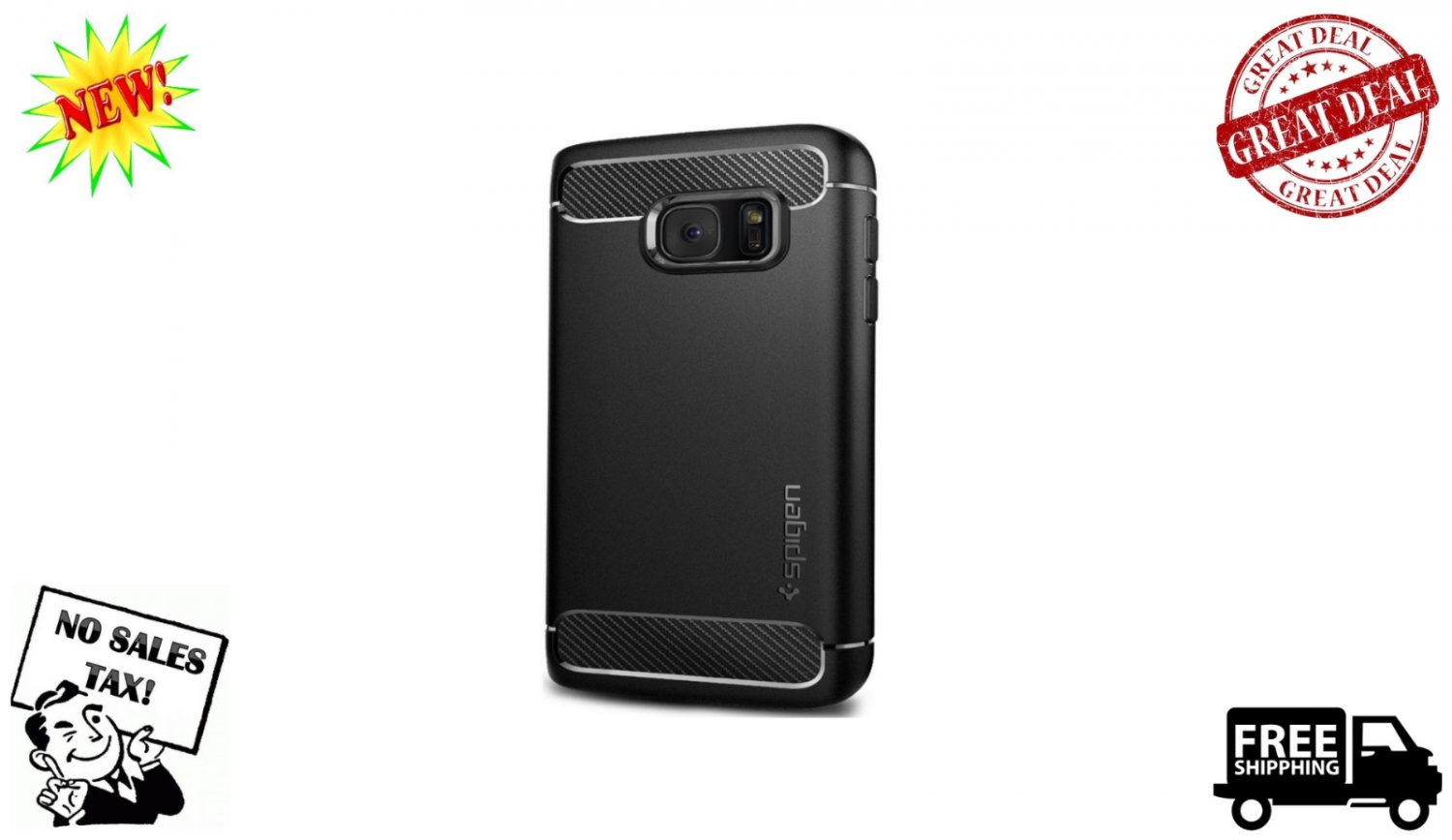 Spigen Rugged Armor Galaxy S7 Case Resilient Shock Absorption Black Carbon Fiber
