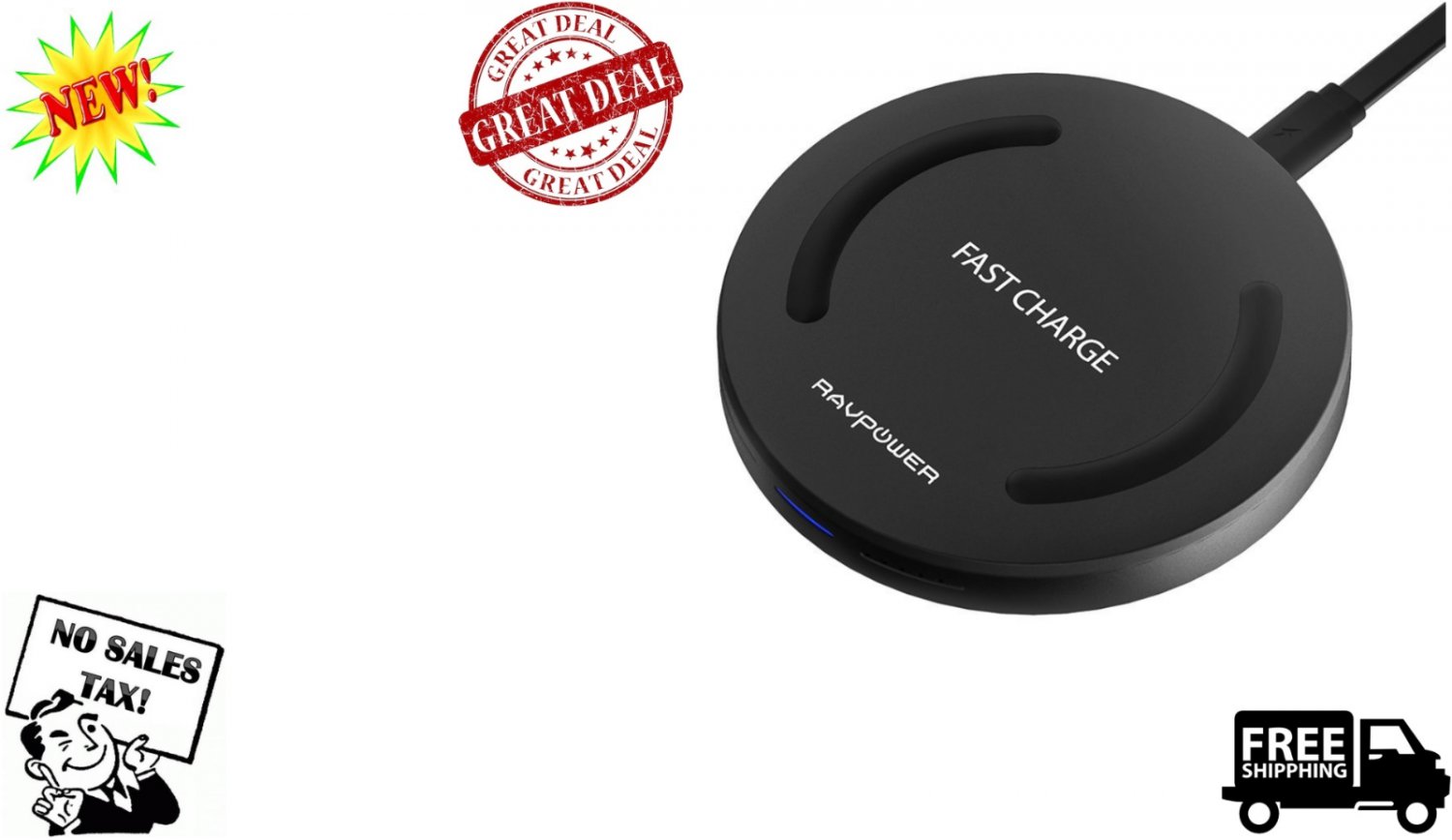 RAVPower Galaxy S8 Fast Wireless Charger Samsung Note 8 Quick Charge Black New